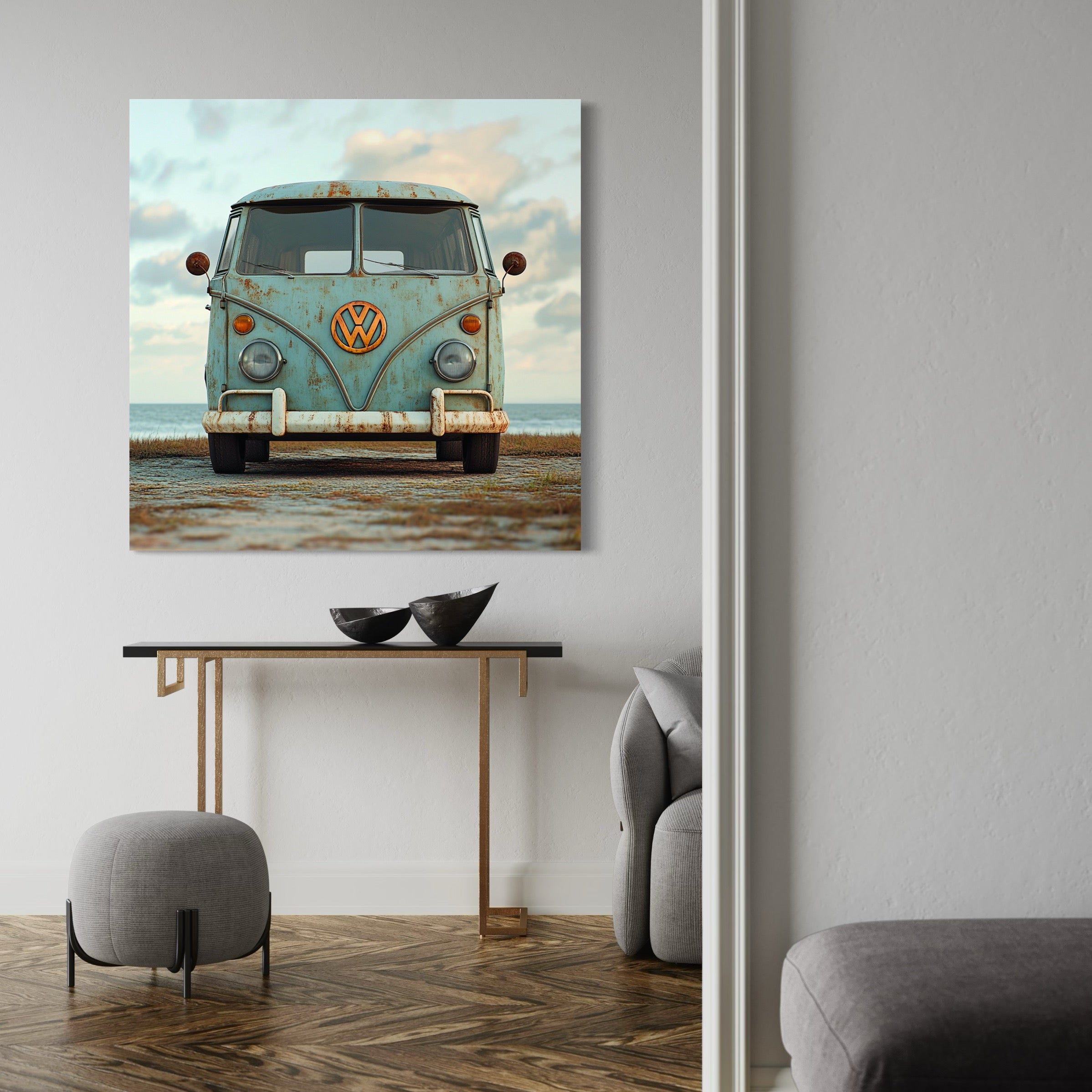 Tableau Volkswagen Combi Vintage Rouillé - Cadre Mural Déco - Fabulartz.fr