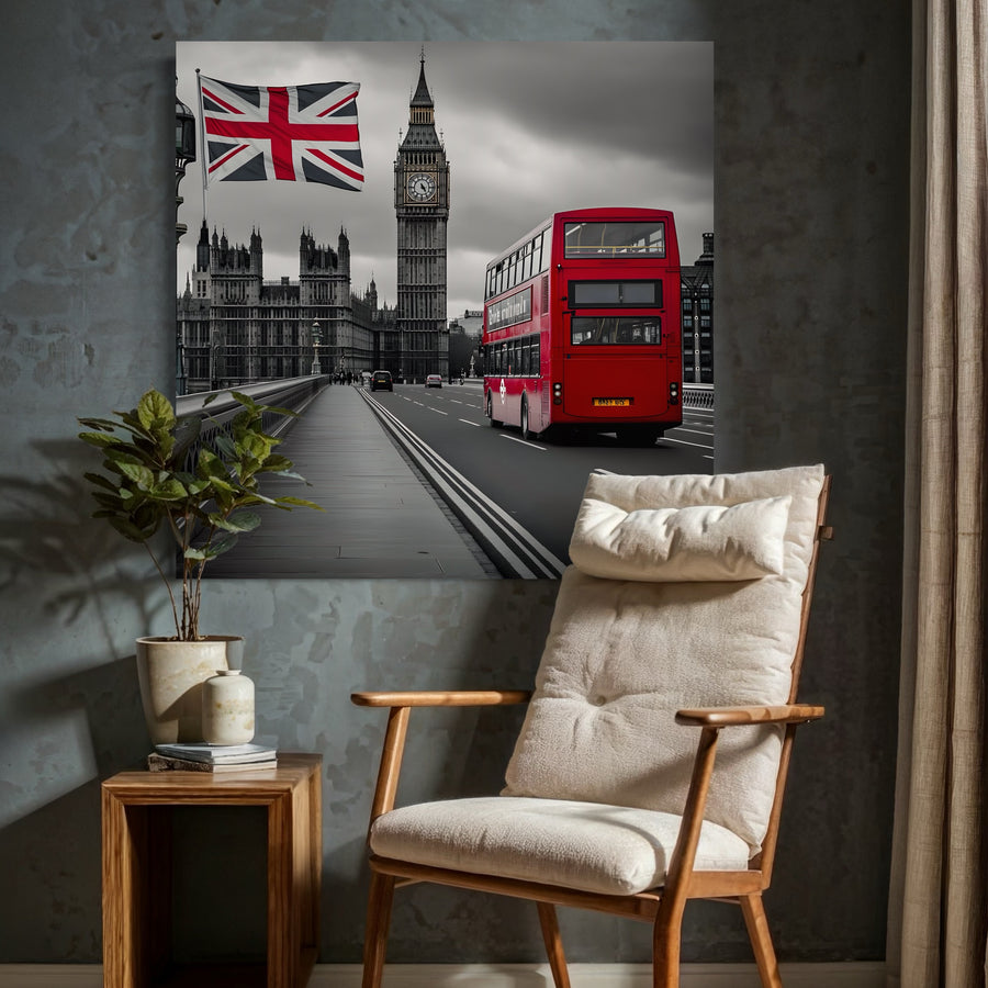 Painting London Red Bus Big Ben - Design Wall Decoration