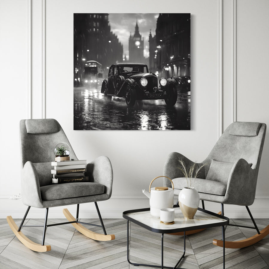 Pittura London Vintage Car Rain - Cornice da parete moderna