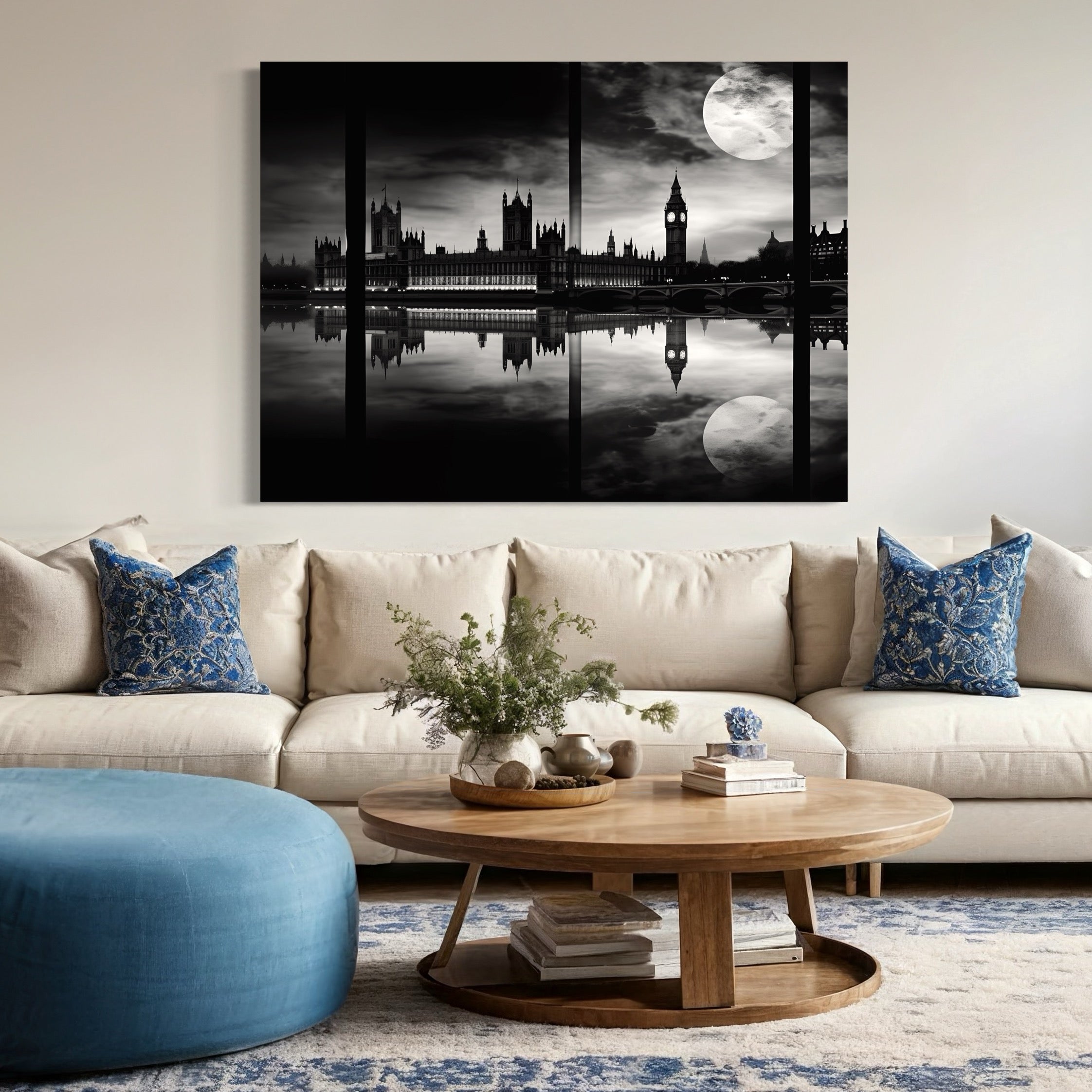 Tableau Londres Nuit Westminster Lune - Décoration Murale Design - Fabulartz.fr