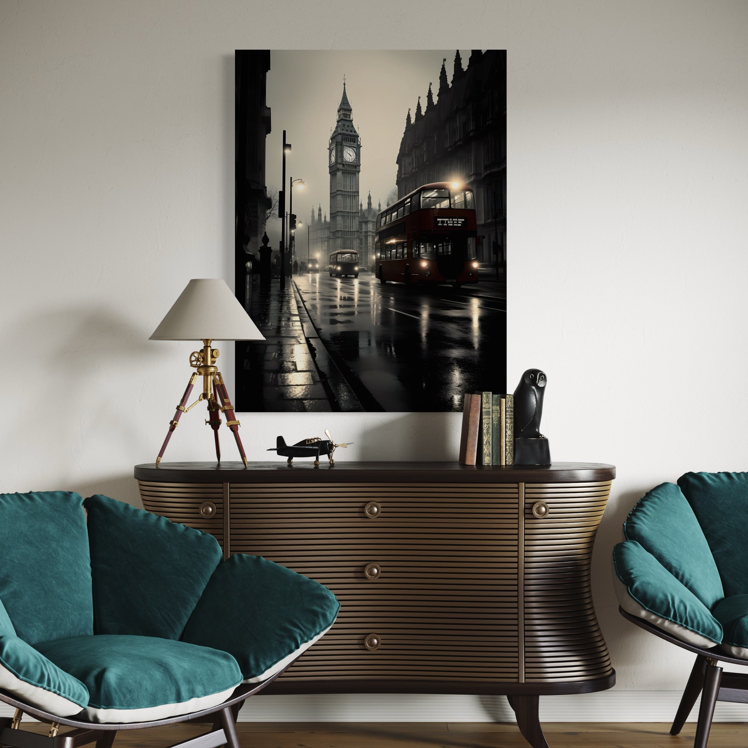 Tableau Londres Rue Pluie Big Ben - Déco Murale Moderne - Fabulartz.fr