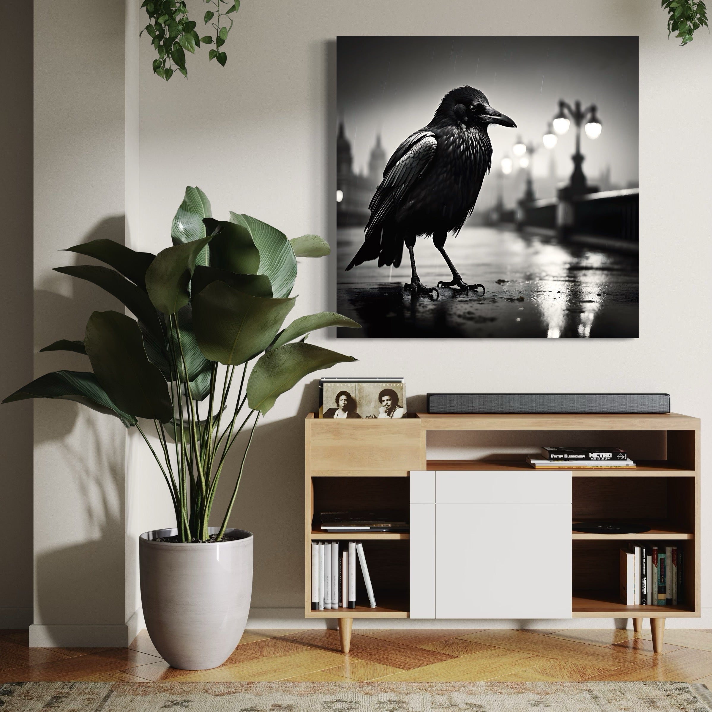 Tableau Londres Corbeau Sous Pluie - Déco Murale Moderne - Fabulartz.fr