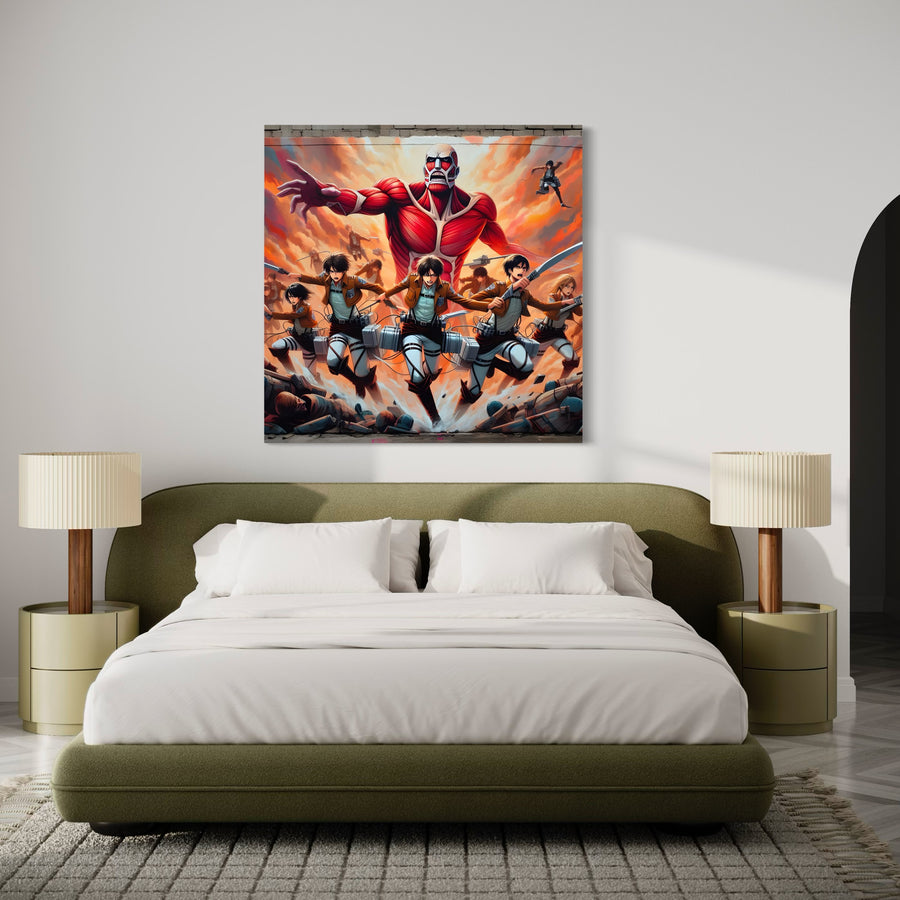Tableau Attaque Des Titans Héros Contre Colossal - Déco Murale