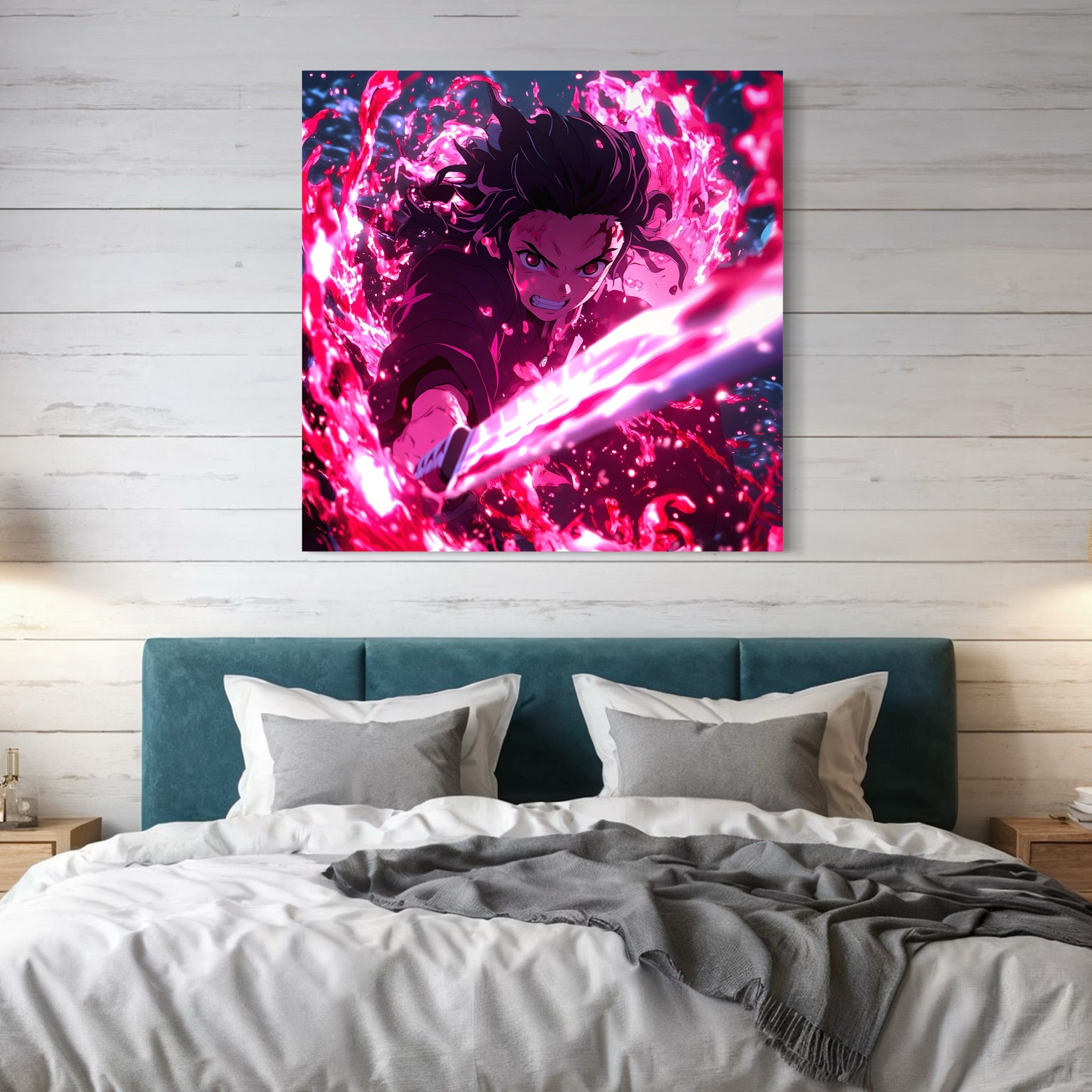 Tableau Demon Slayer Tanjiro en Rage - Décoration Murale Moderne - Fabulartz.fr