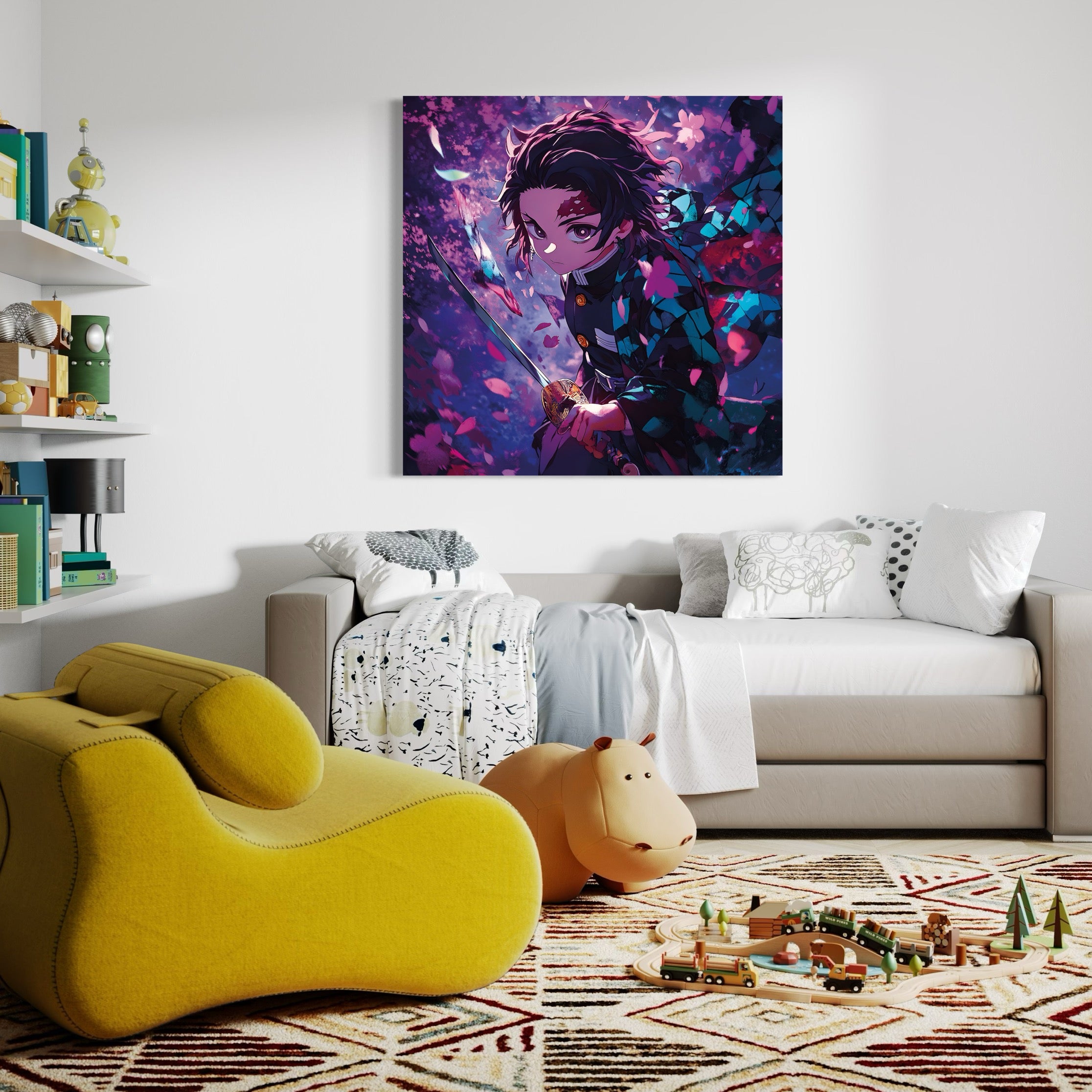 Tableau Demon Slayer Tanjiro Fleurs de Nuit - Décoration Murale Design - Fabulartz.fr