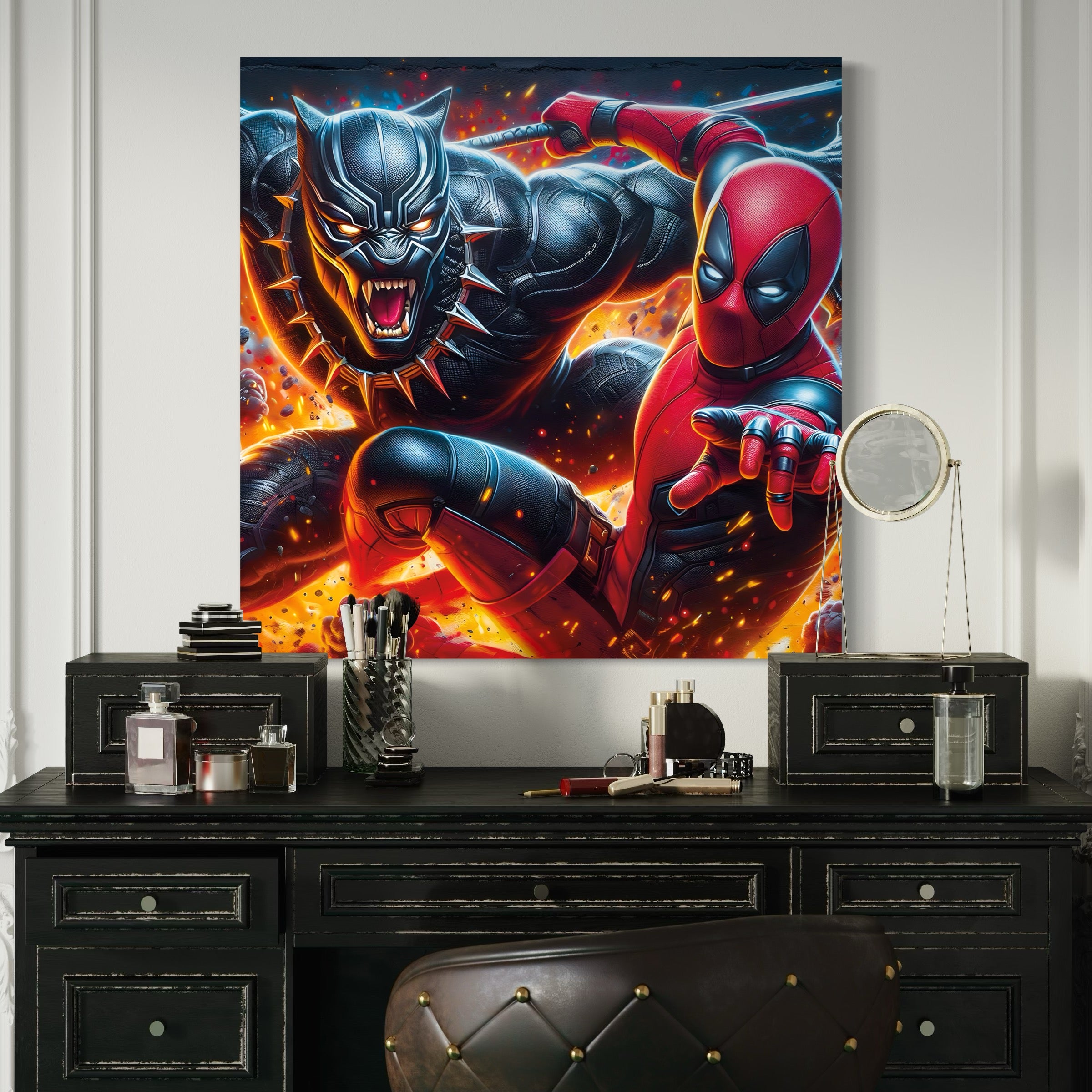 Tableau Black Panther & Deadpool Fire - Fabulartz.fr