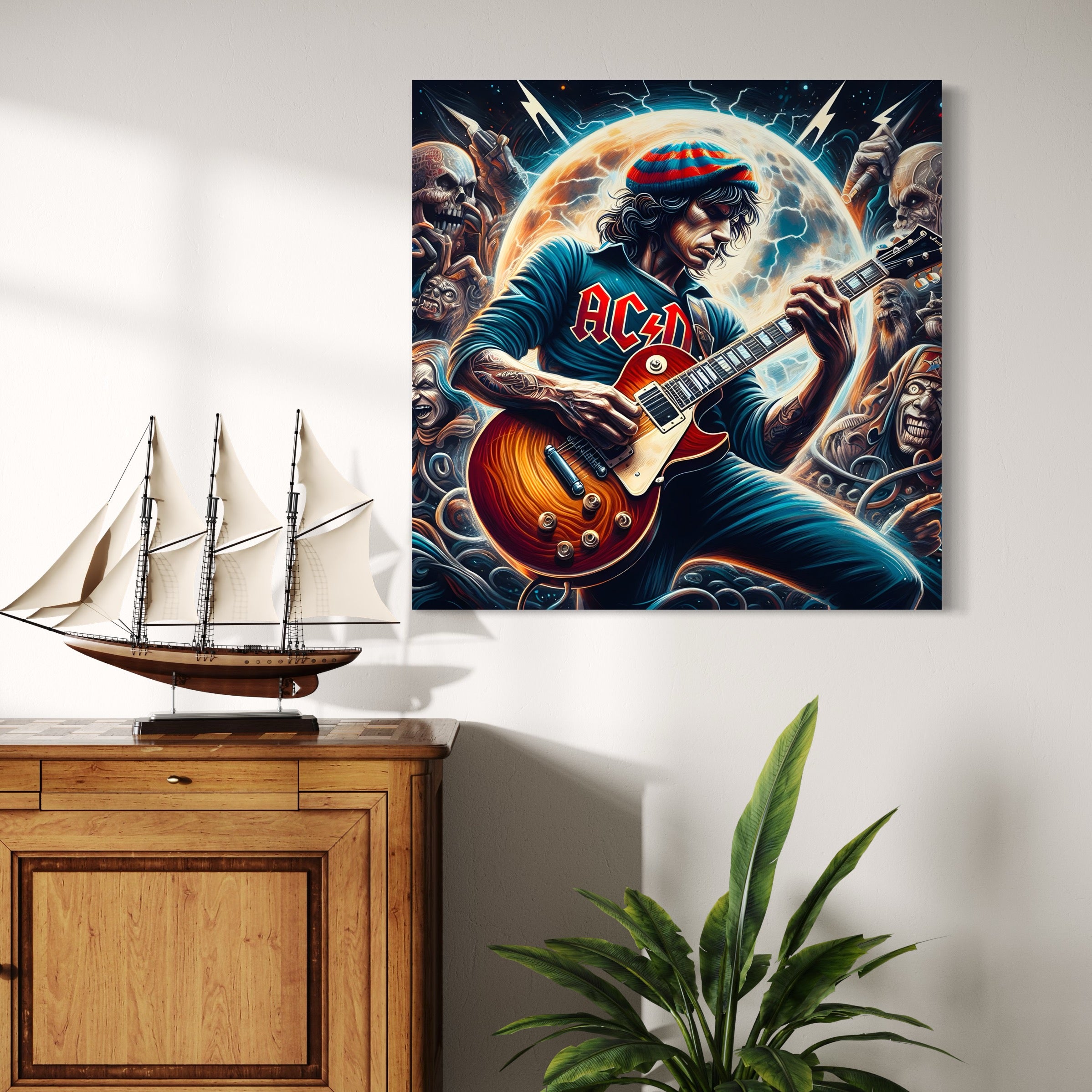 Tableau ACDC Guitariste et Lune - Décoration Murale Design - Fabulartz.fr