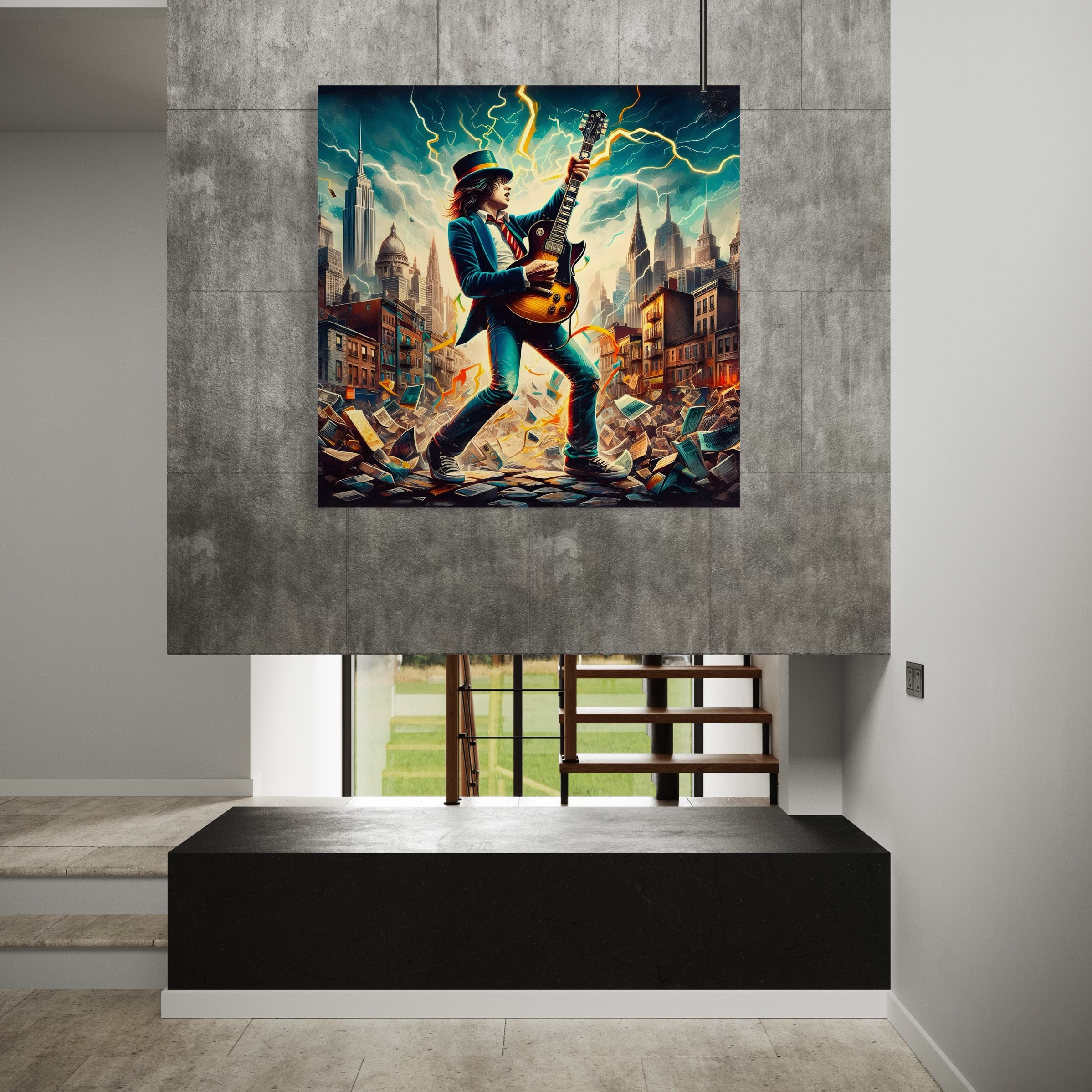Tableau ACDC Guitariste en Ville - Décoration Murale Design - Fabulartz.fr