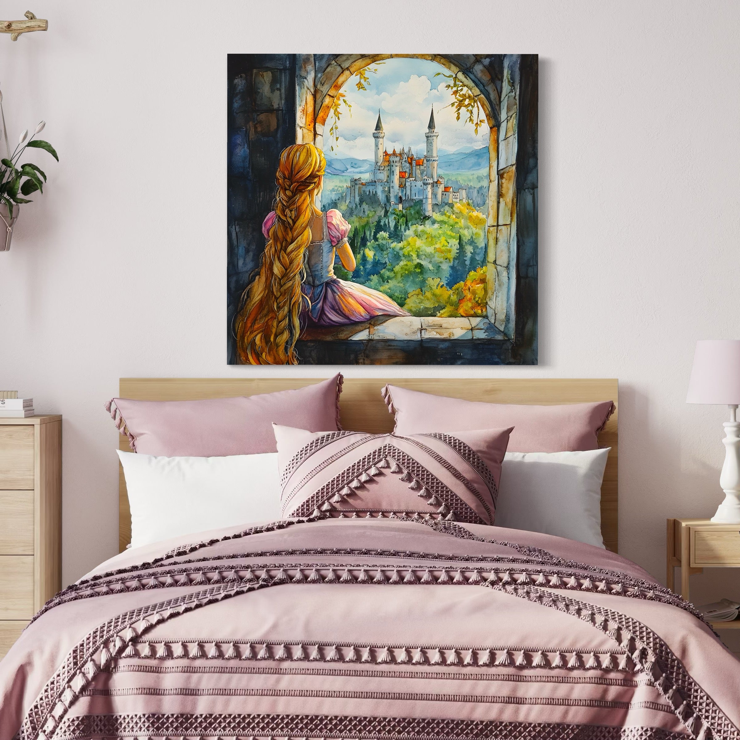 Tableau Raiponce Et Le Château Au Loin - Décoration Murale - Fabulartz.fr