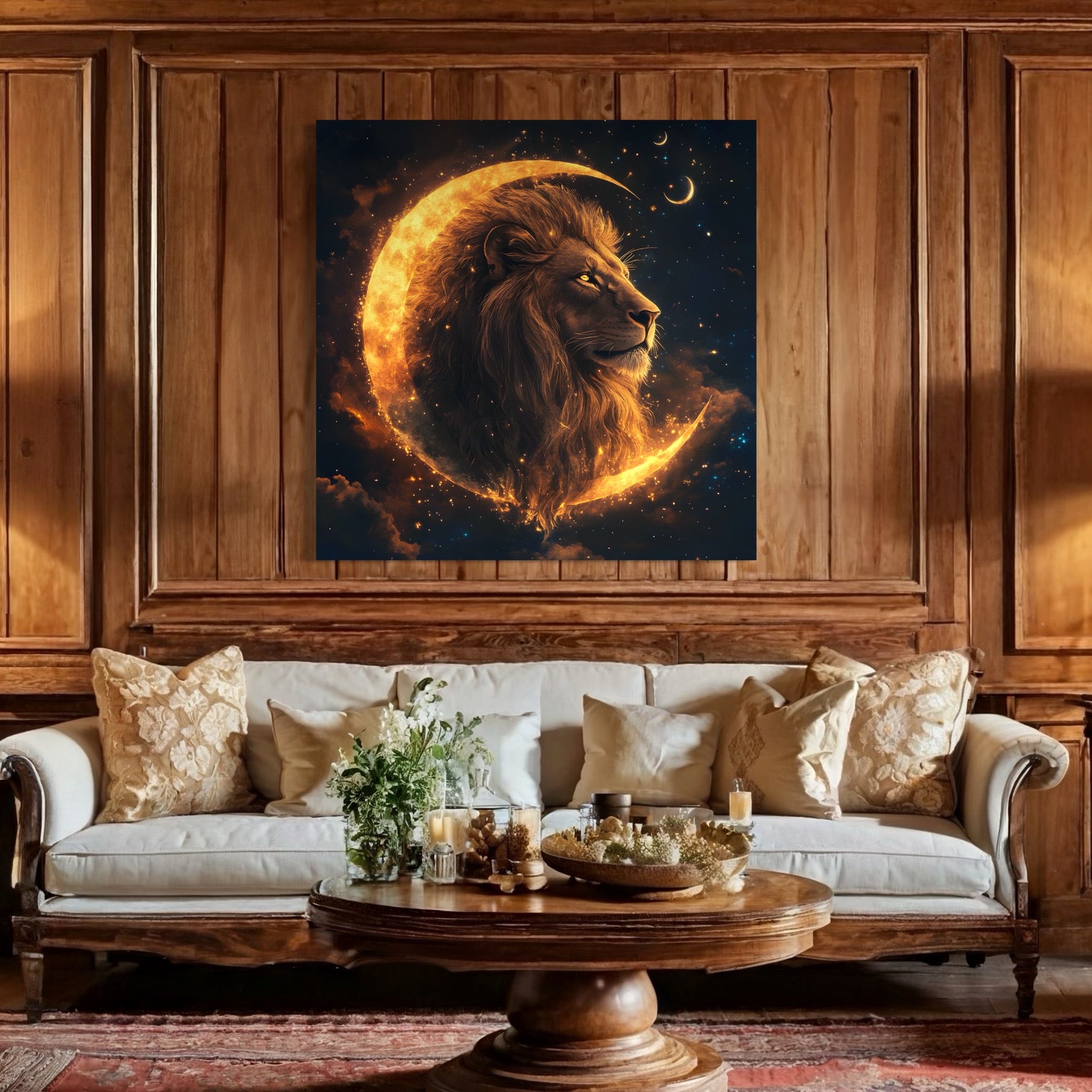 Tableau Signe Astrologique Lion Lunaire - Décoration Murale - Fabulartz.fr