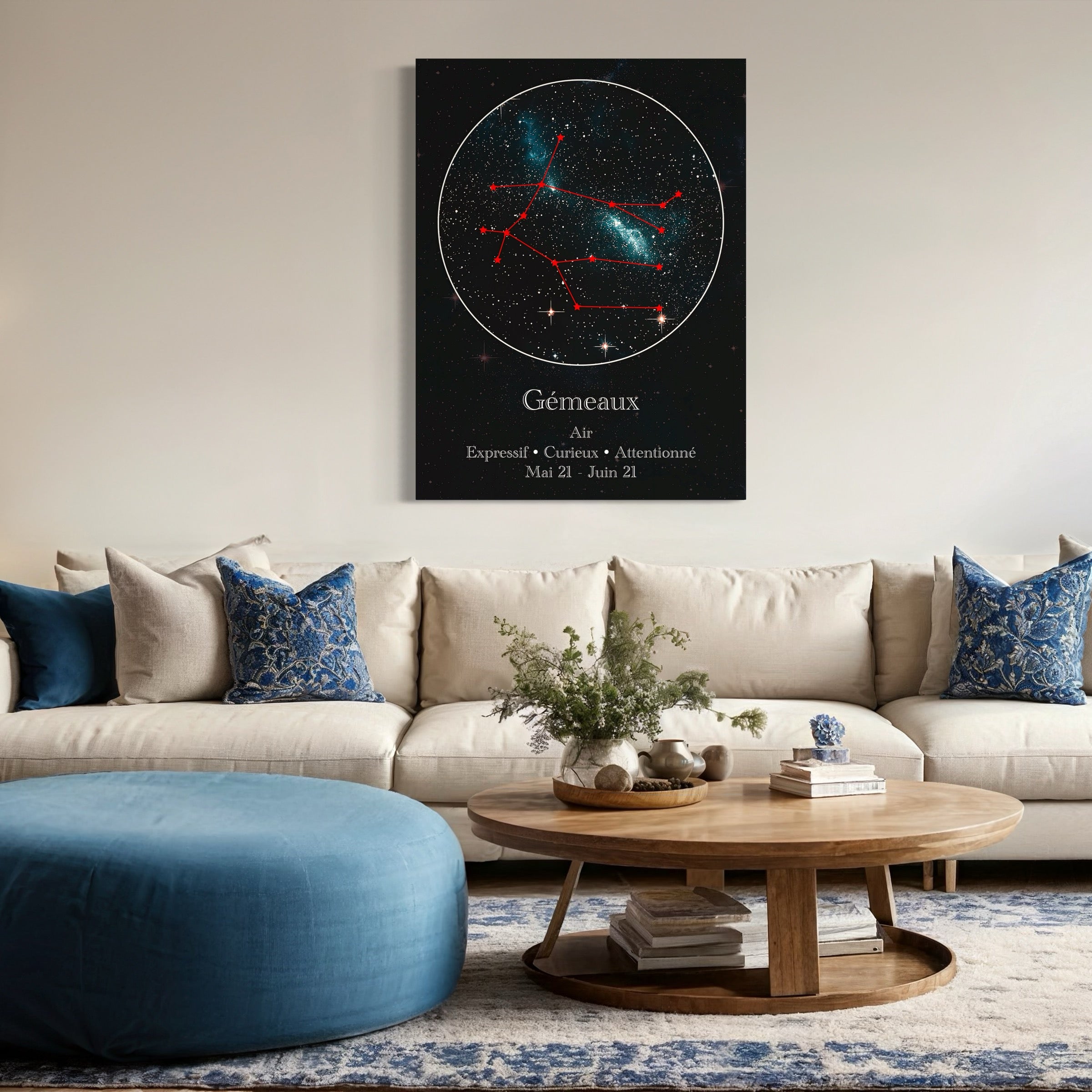 Tableau Signe Astrologique Gémeaux Constellation - Décoration Murale - Fabulartz.fr