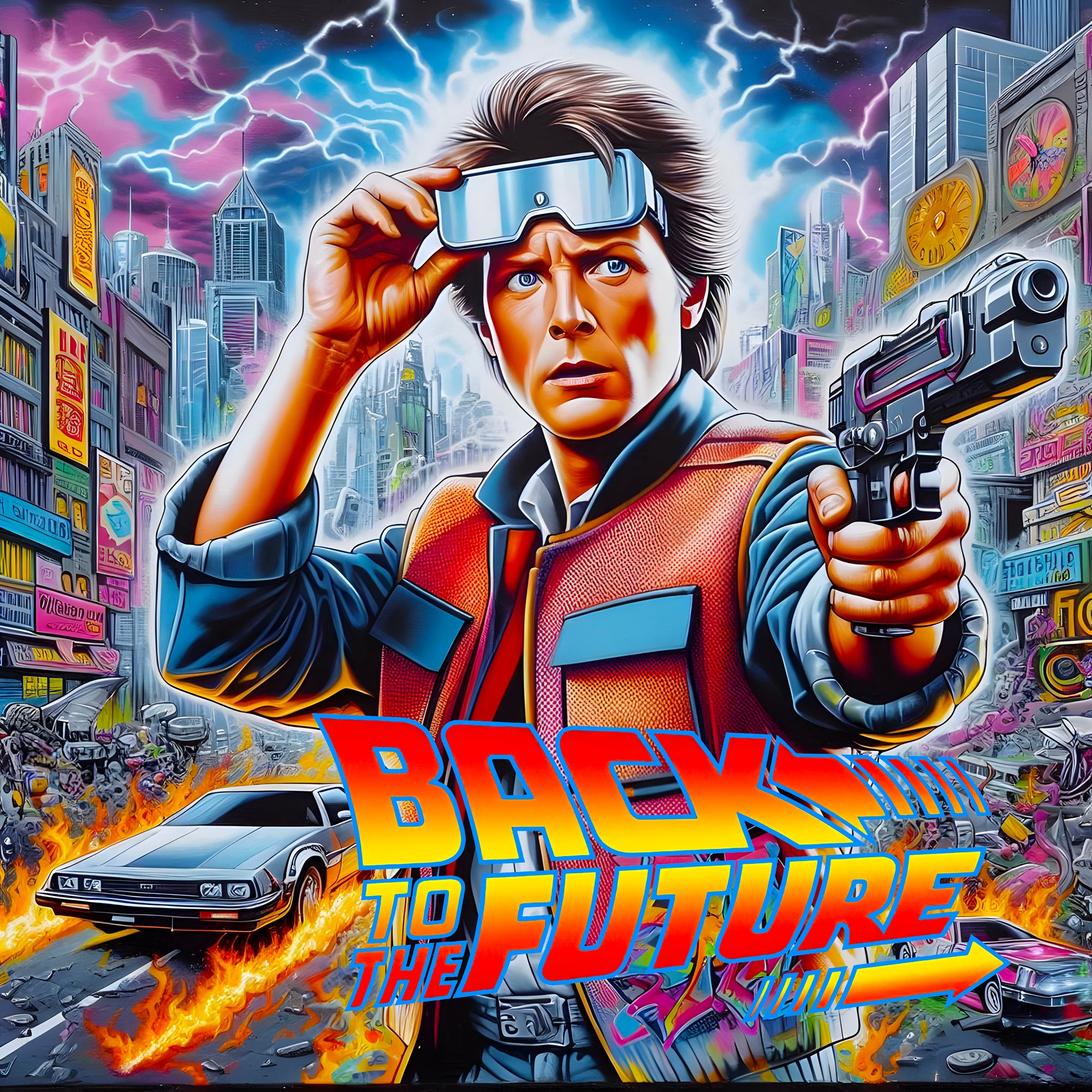 Tableau Retour Vers Le Futur - Marty McFly Lunettes et Arme - Fabulartz.fr