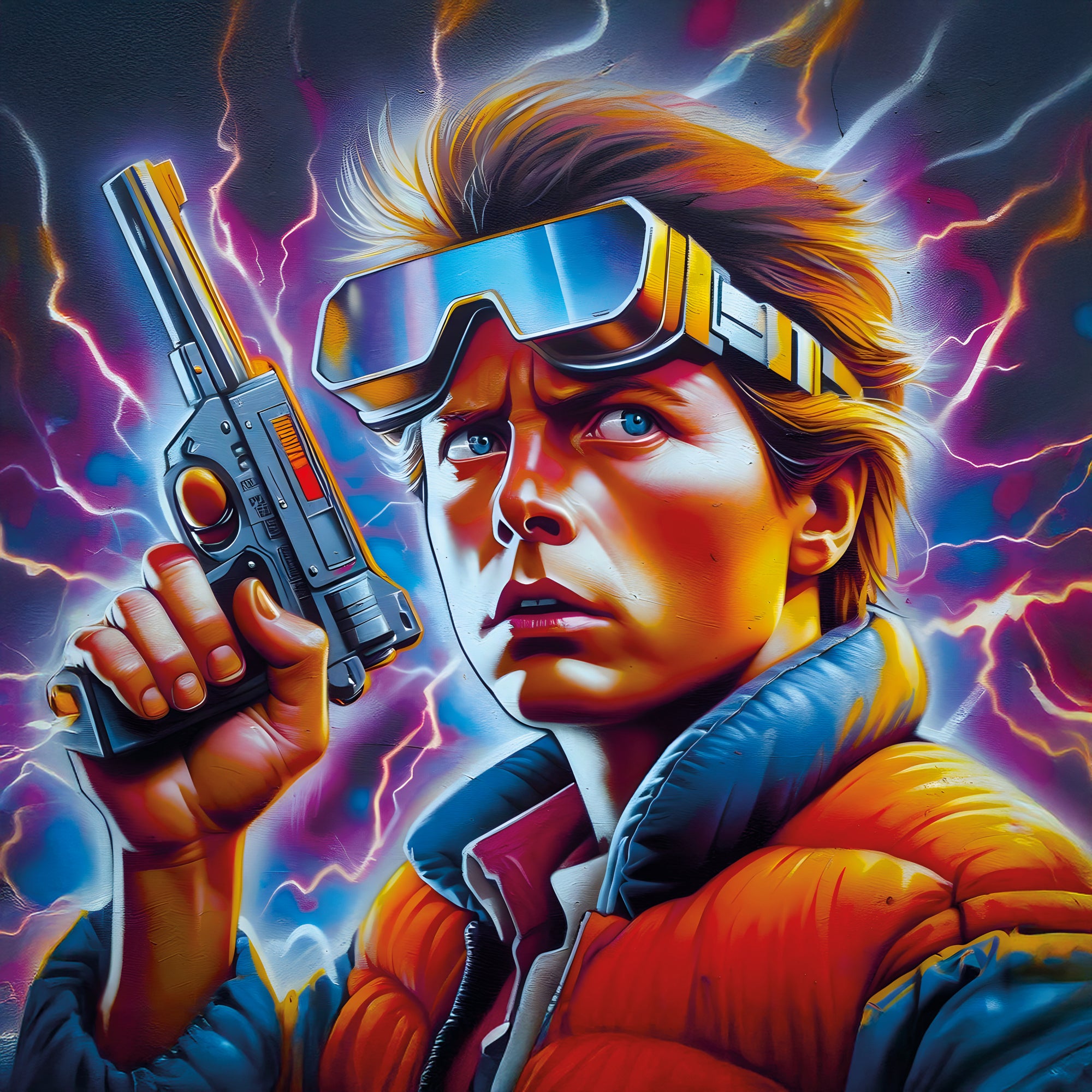 Tableau Retour Vers Le Futur - Marty McFly Lunettes et Pistolet - Fabulartz.fr