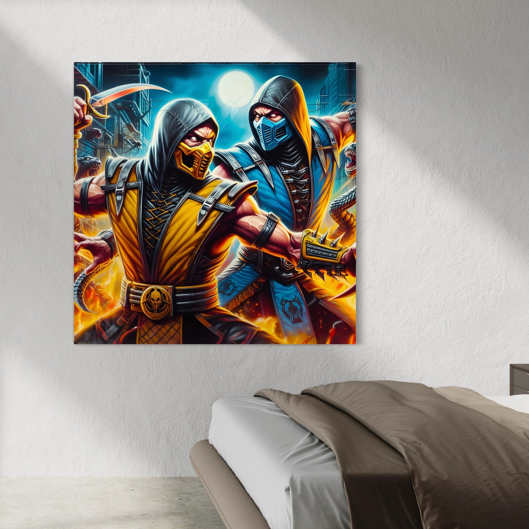 Tableau Mortal Kombat Scorpion & Sub-Zero en Duo - Décoration Murale - Fabulartz.fr