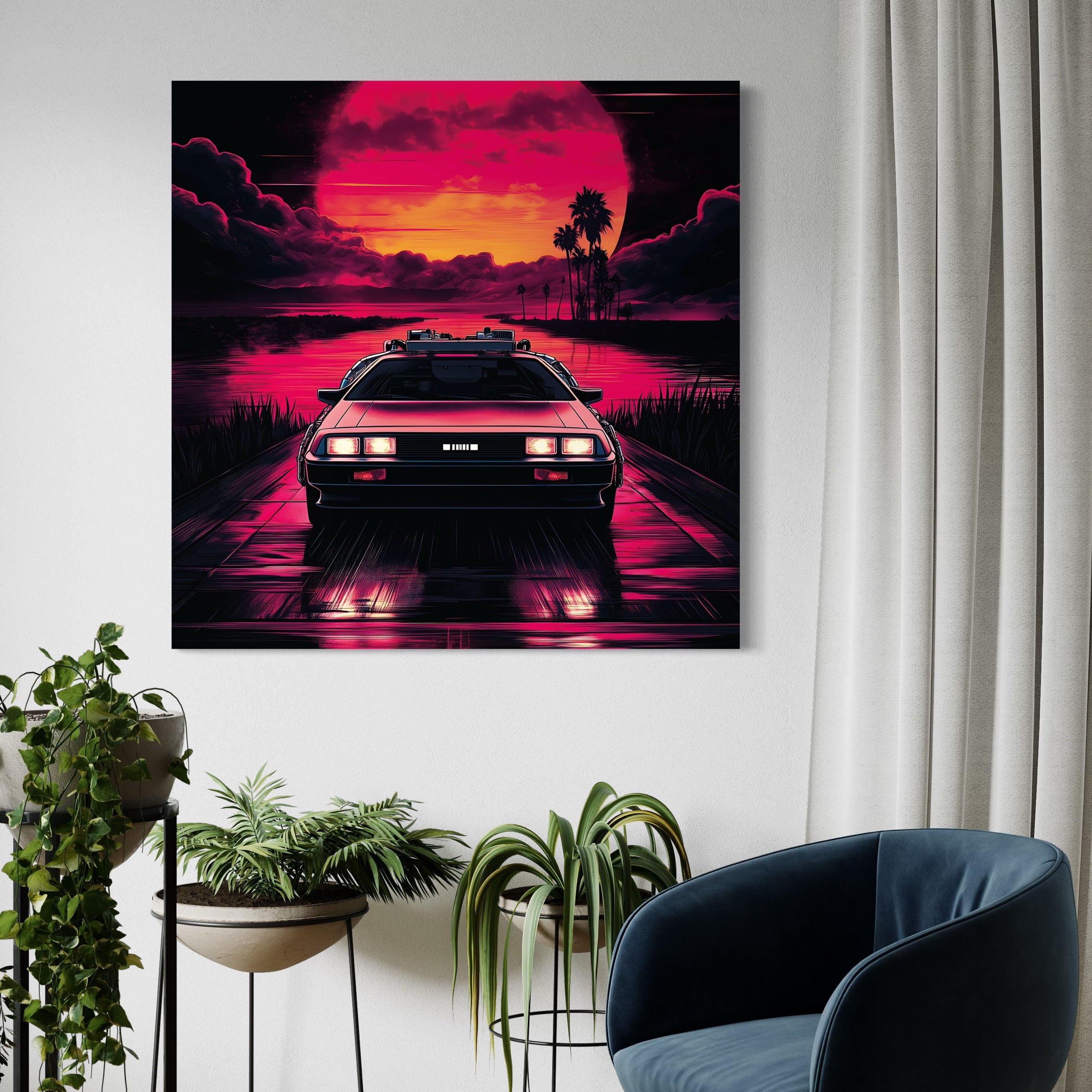 Tableau Retour Vers Le Futur - Delorean Coucher de Soleil - Fabulartz.fr