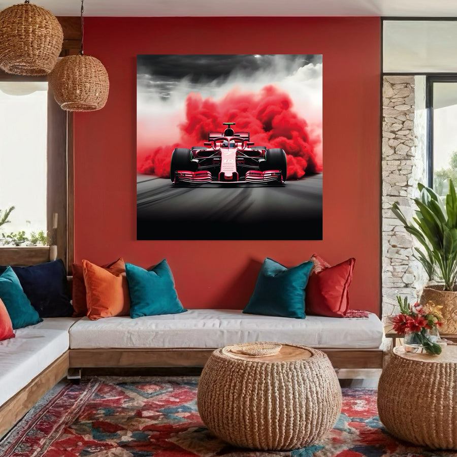 Tableau Formule 1 Fumée Rouge Intense - Cadre Mural Design