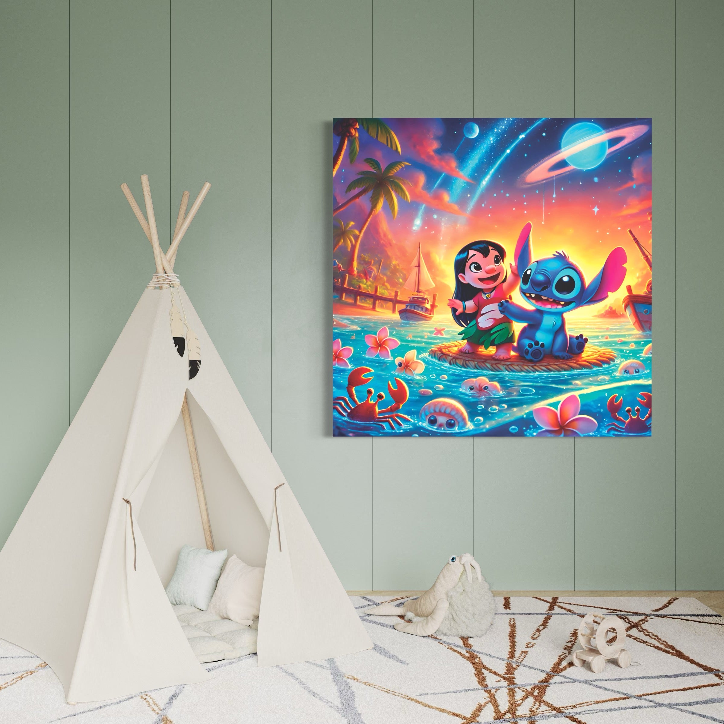 Tableau Stitch Rafting - Déco Murale Moderne - Fabulartz.fr