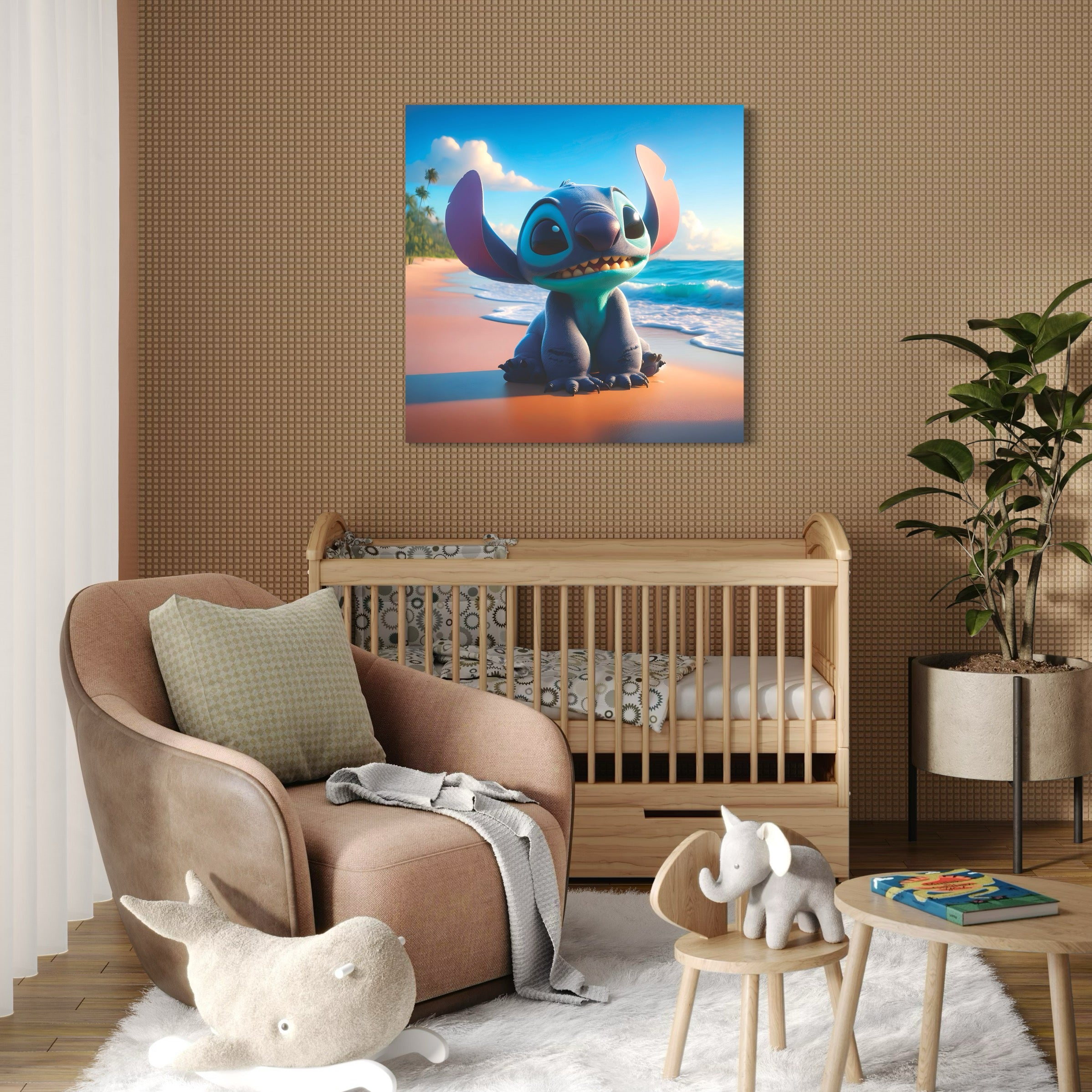 Tableau Stitch Plage Souriant - Décoration Murale Moderne - Fabulartz.fr