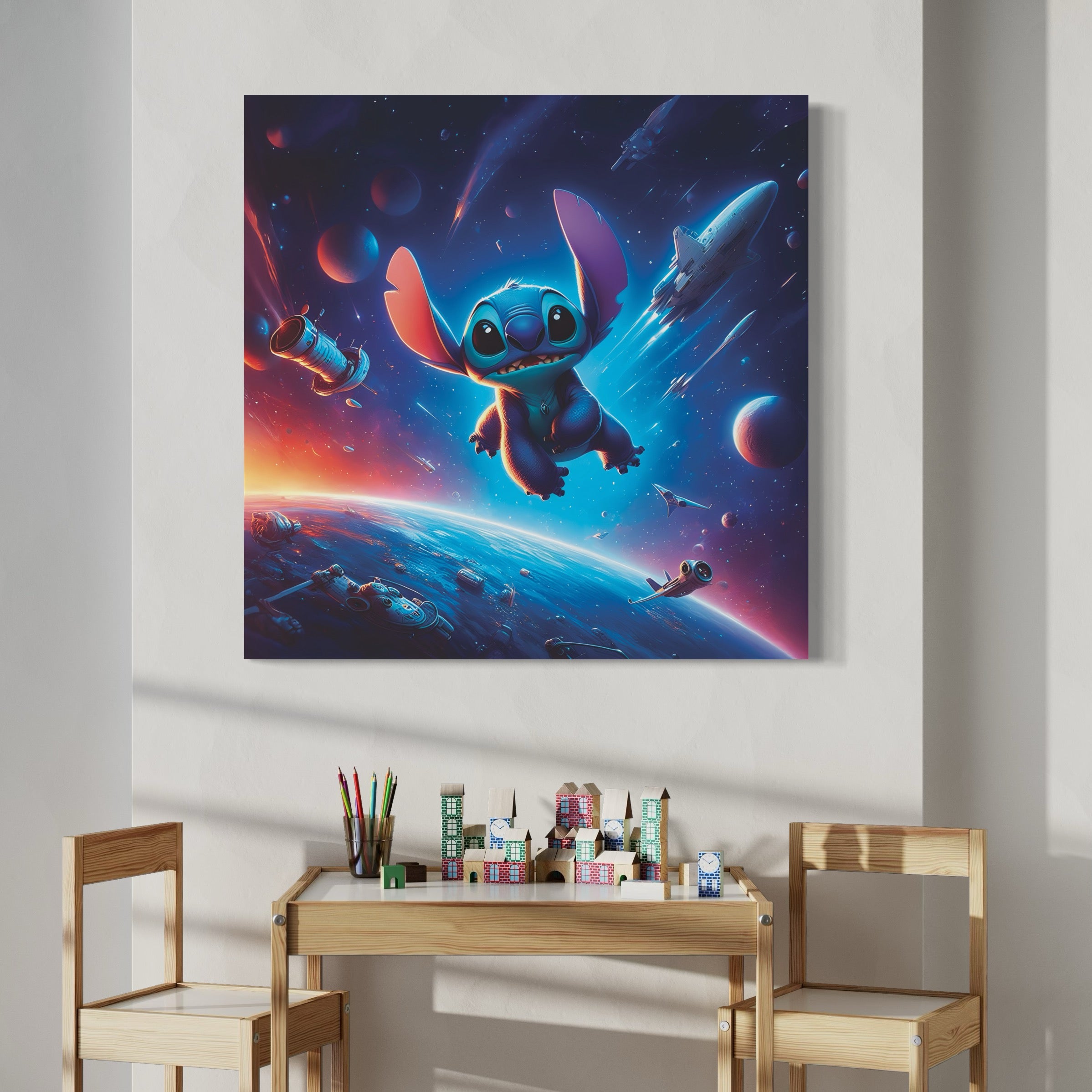 Tableau Stitch Espace - Cadre Déco Murale Moderne - Fabulartz.fr