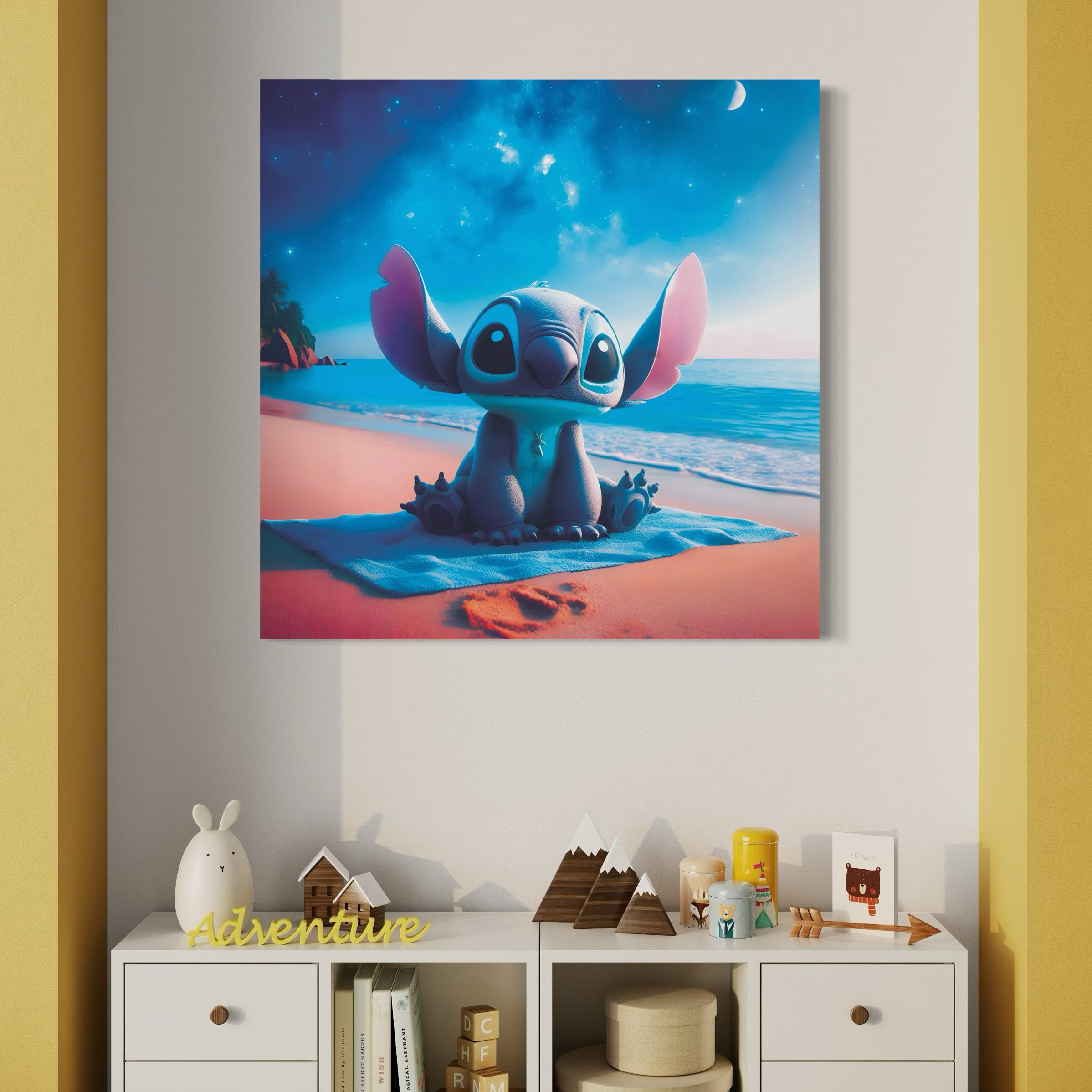 Tableau Stitch Nuit Plage - Décoration Murale Design - Fabulartz.fr