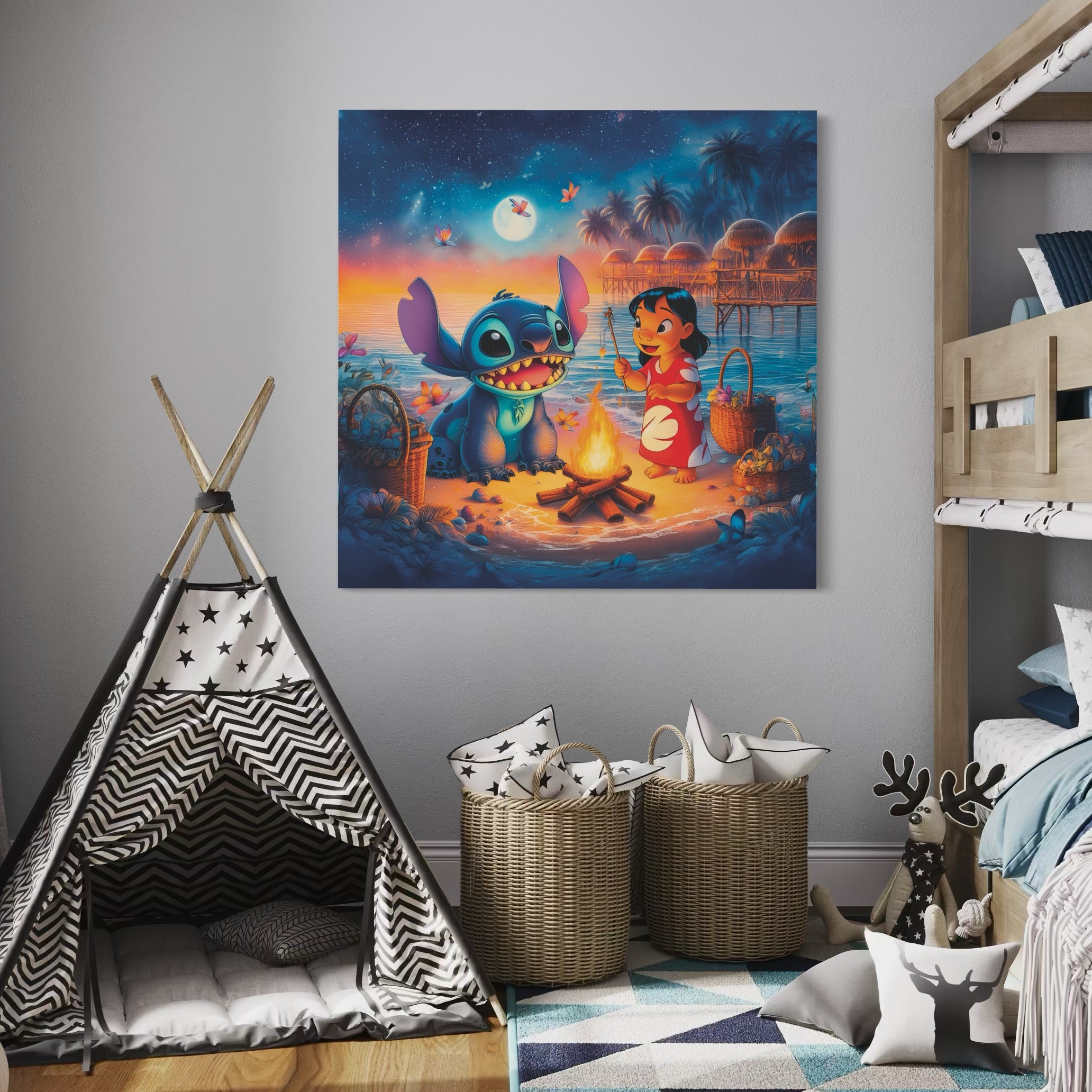 Tableau Stitch Feu De Camp - Déco Murale Moderne - Fabulartz.fr