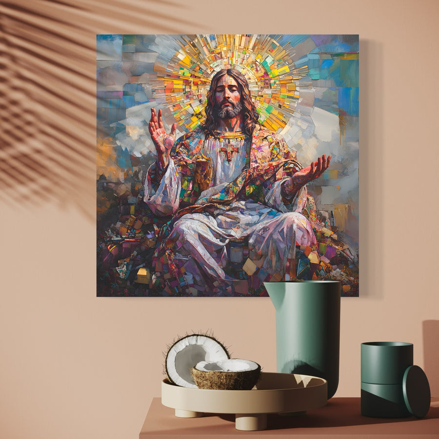 Tableau Chrétien Jésus Rayonnant - Cadre Mural Moderne
