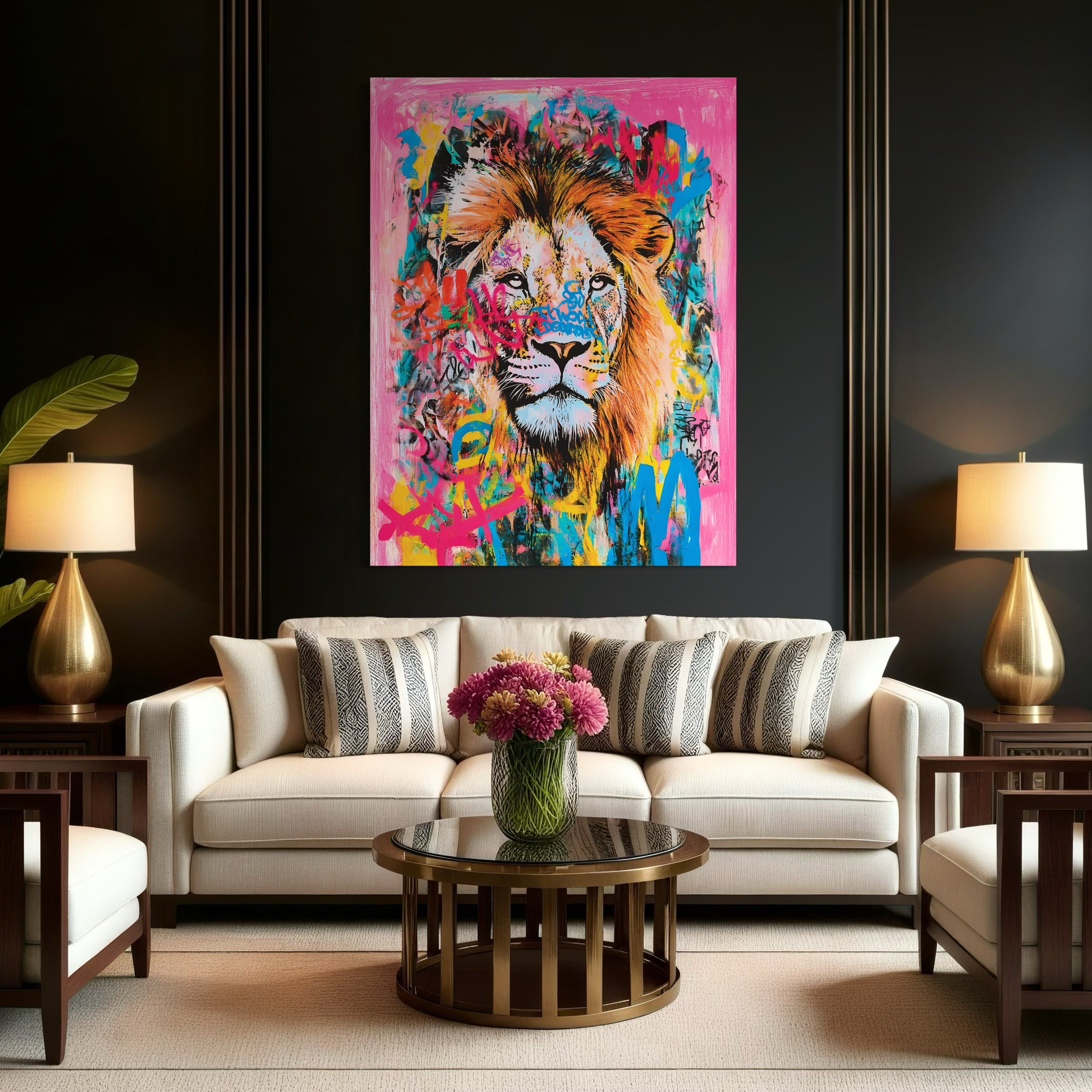 Tableau Lion Portrait Graffiti - Décoration Murale Moderne