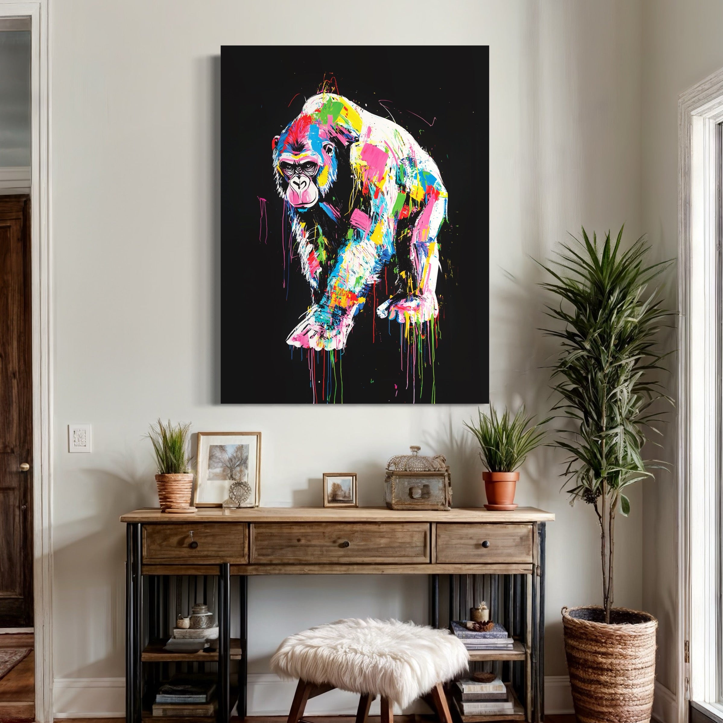 Tableau Gorille Multicolore - Cadre Déco Coloré