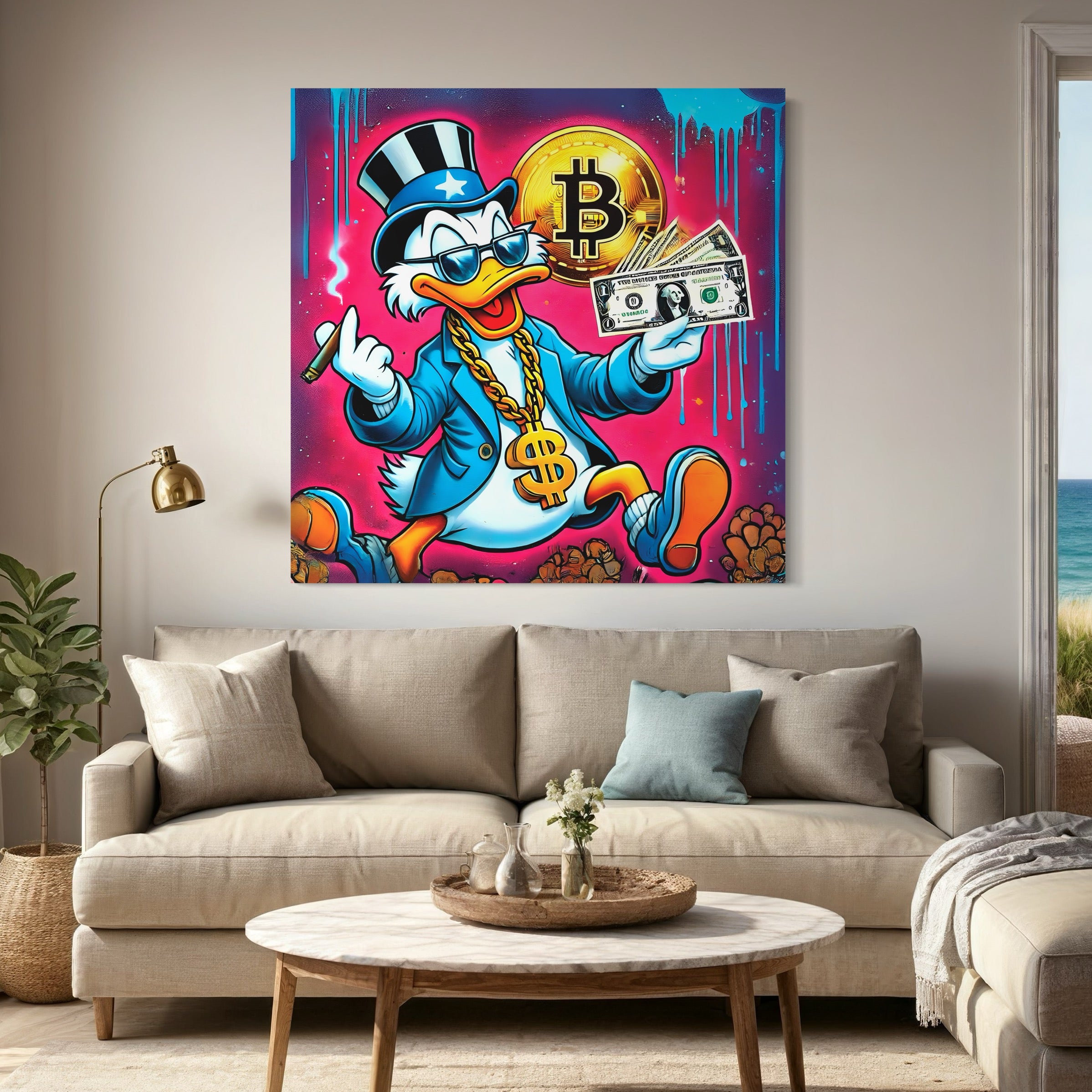 Tableau Picsou Bitcoin Pop Art - Décoration Murale Design Moderne
