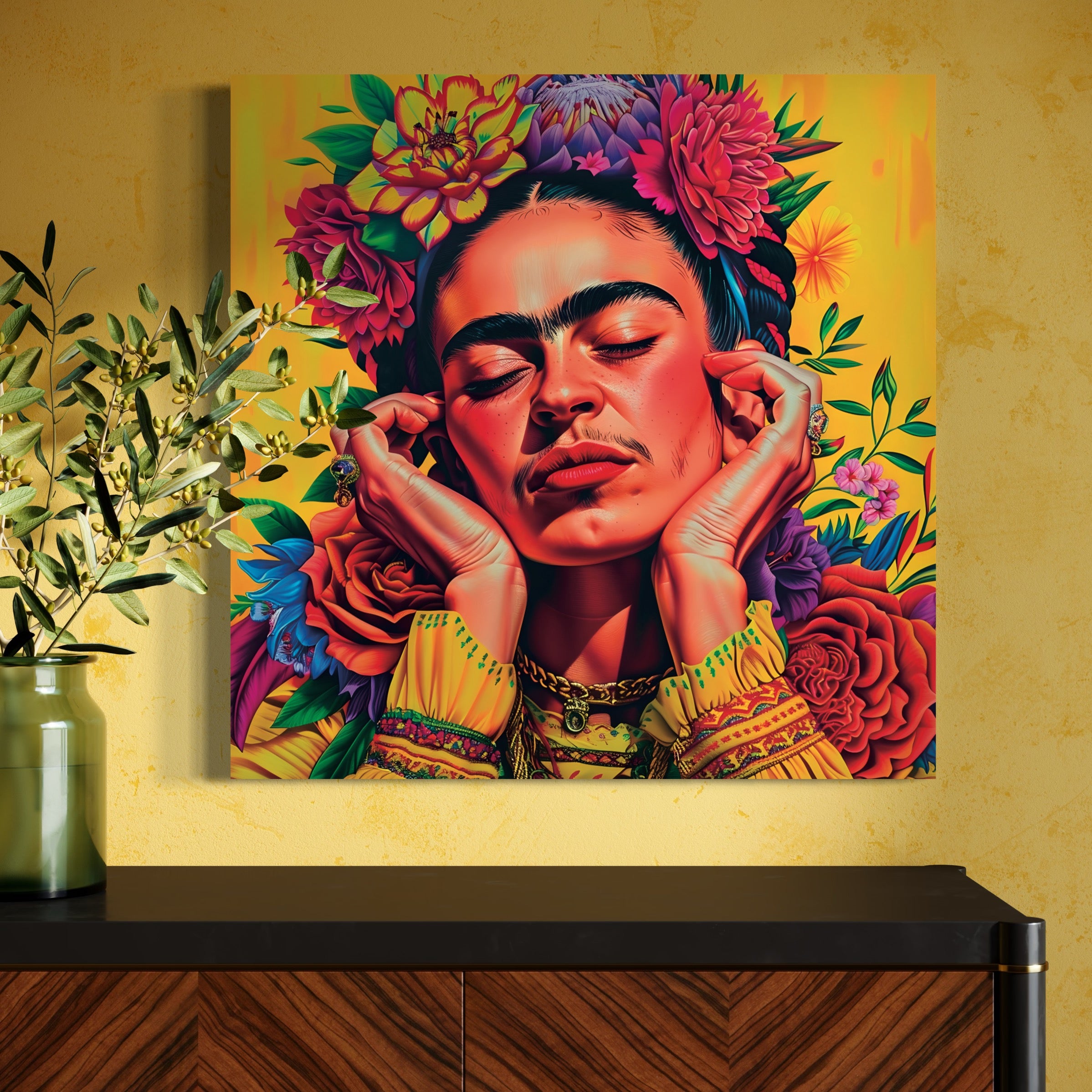 Tableau Floral Frida Kahlo - Décoration Murale Colorée - Fabulartz.fr
