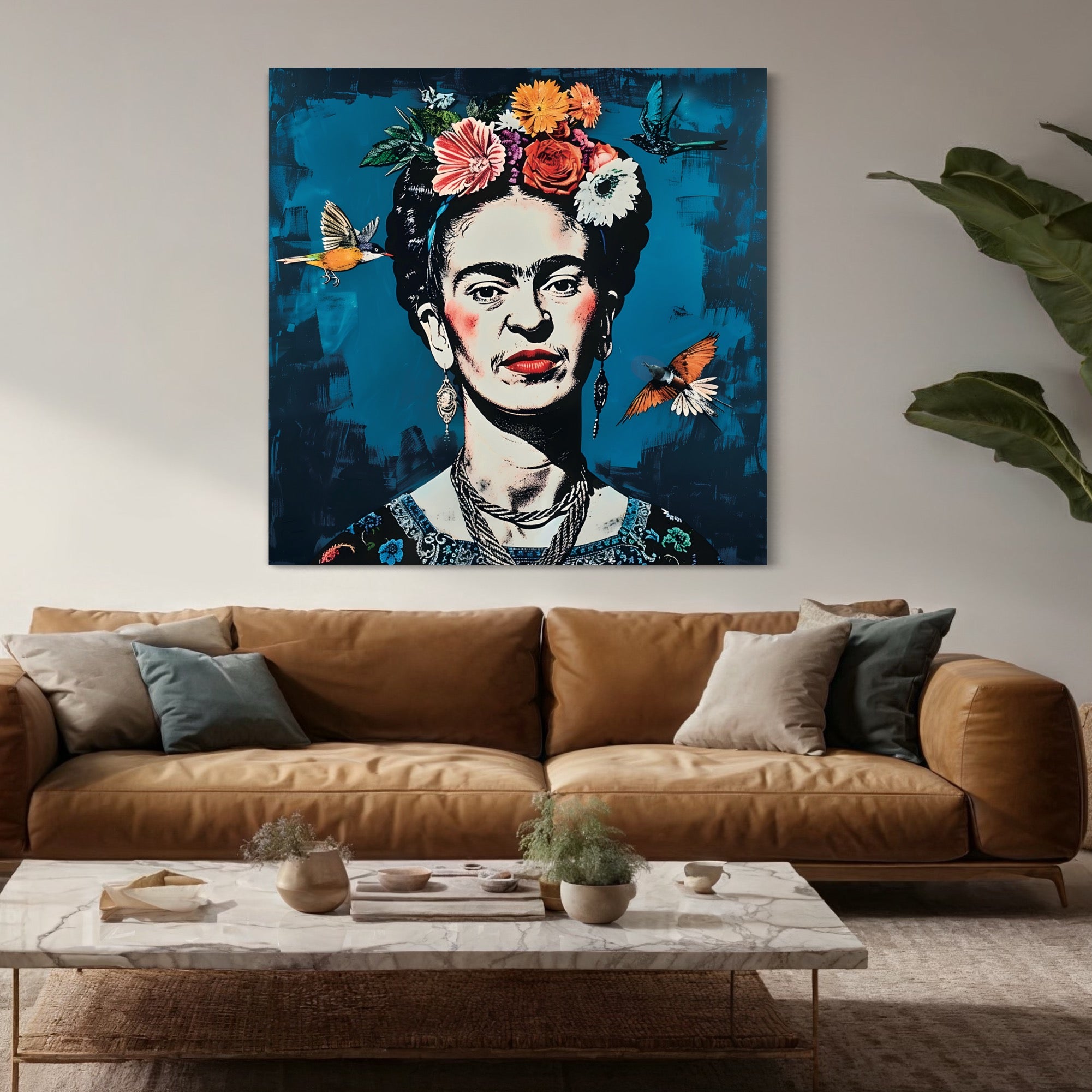 Tableau Frida Kahlo avec Fleurs et Papillons - Cadre Déco Vivant - Fabulartz.fr
