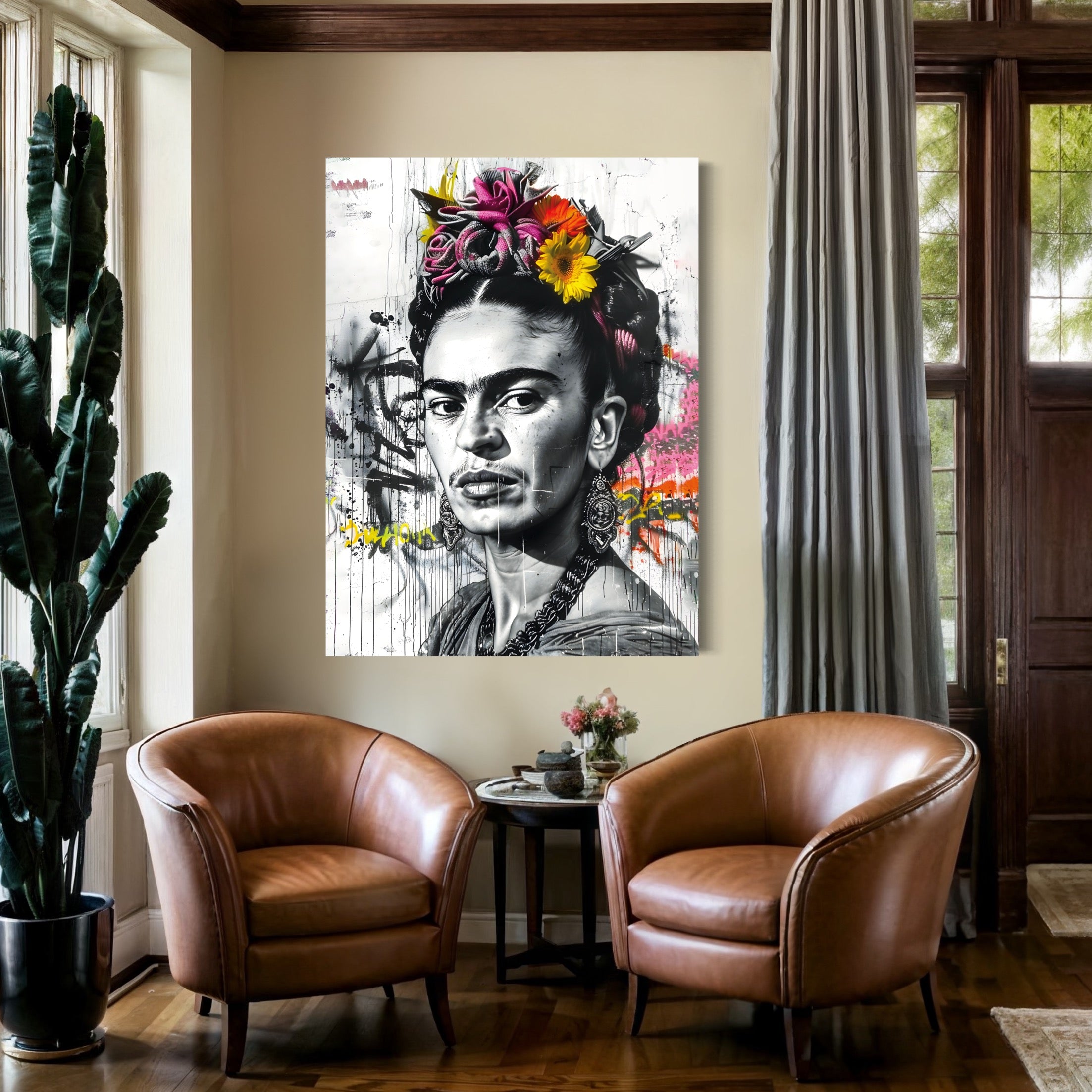 Tableau Noir et Blanc Frida Kahlo - Décoration Murale Élégante - Fabulartz.fr