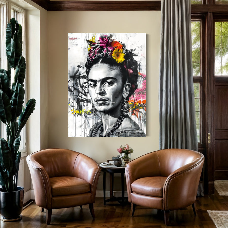 Tableau Noir et Blanc Frida Kahlo - Décoration Murale Élégante