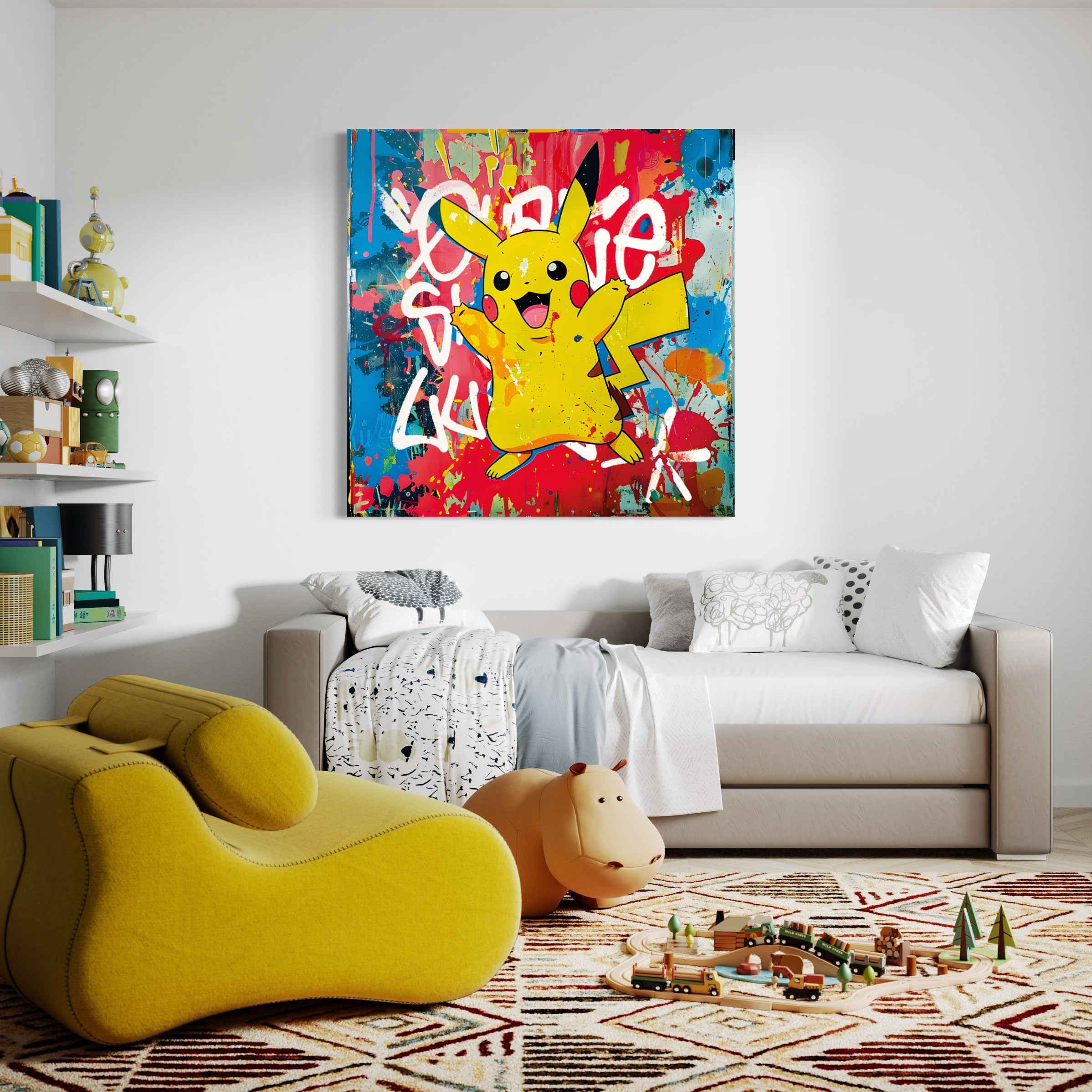 Tableau Pokémon Pikachu Dynamique - Cadre Déco Coloré pour Chambre d'Enfant - Fabulartz.fr