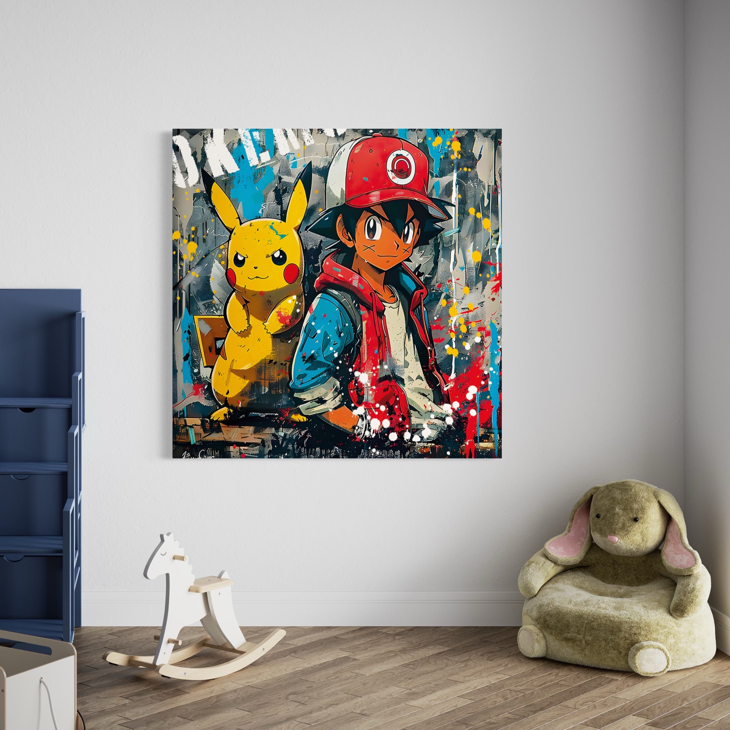 Tableau Pokémon avec Sacha et Pikachu - Décoration Murale - Fabulartz.fr