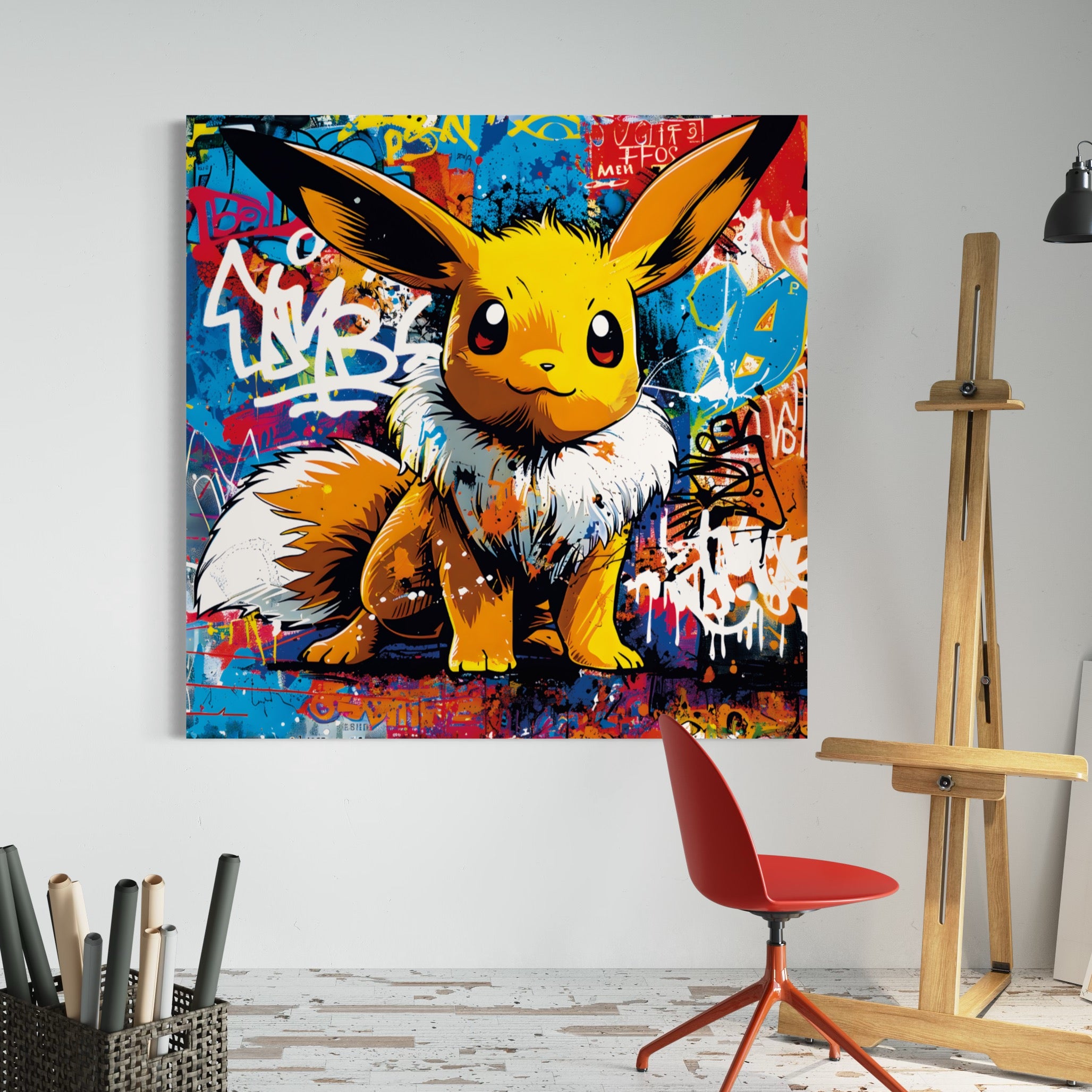 Tableau Pokémon Dynamique d'Évoli - Cadre Déco Coloré - Fabulartz.fr