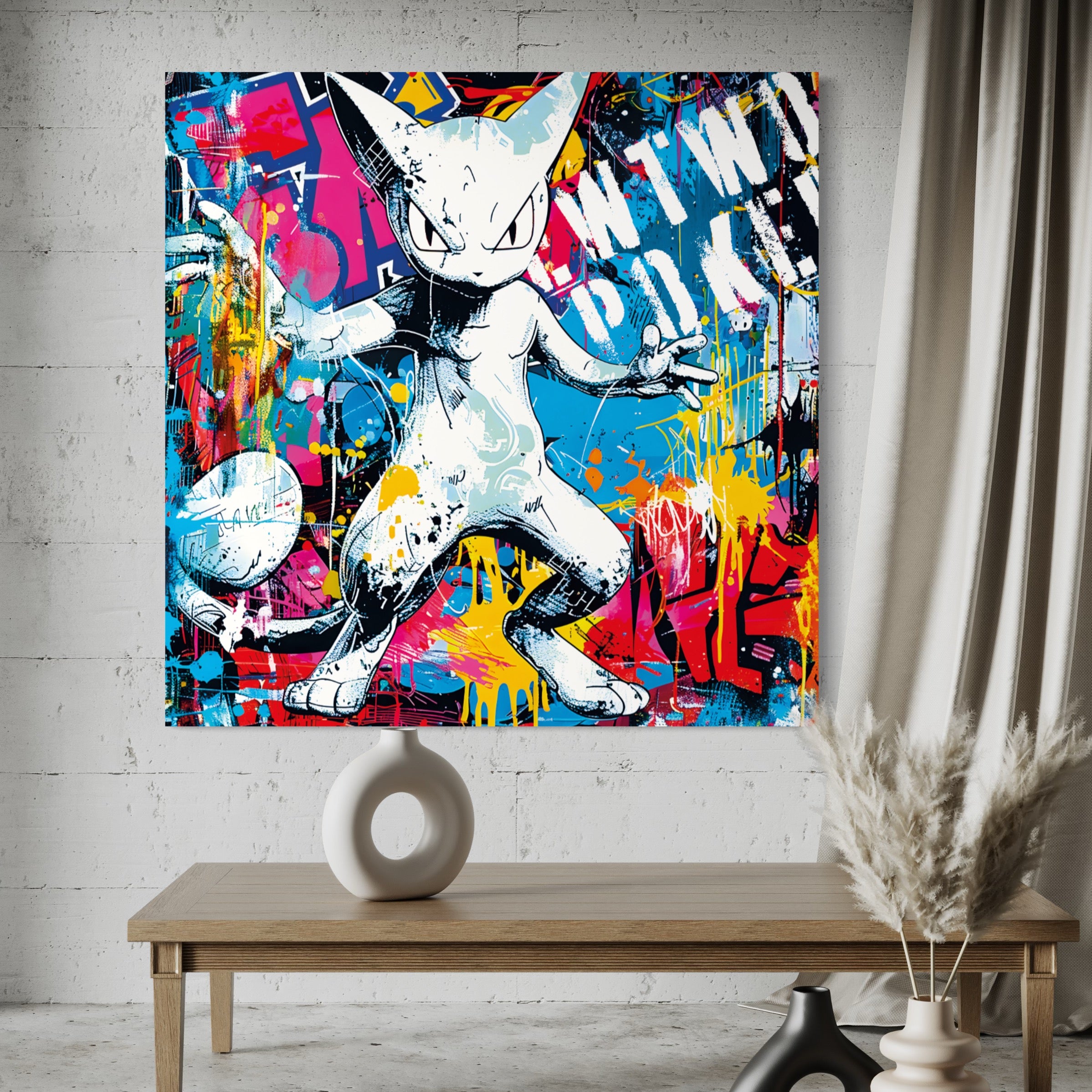 Tableau Pokémon Mewtwo - Explosion de Couleur Urbaine - Fabulartz.fr