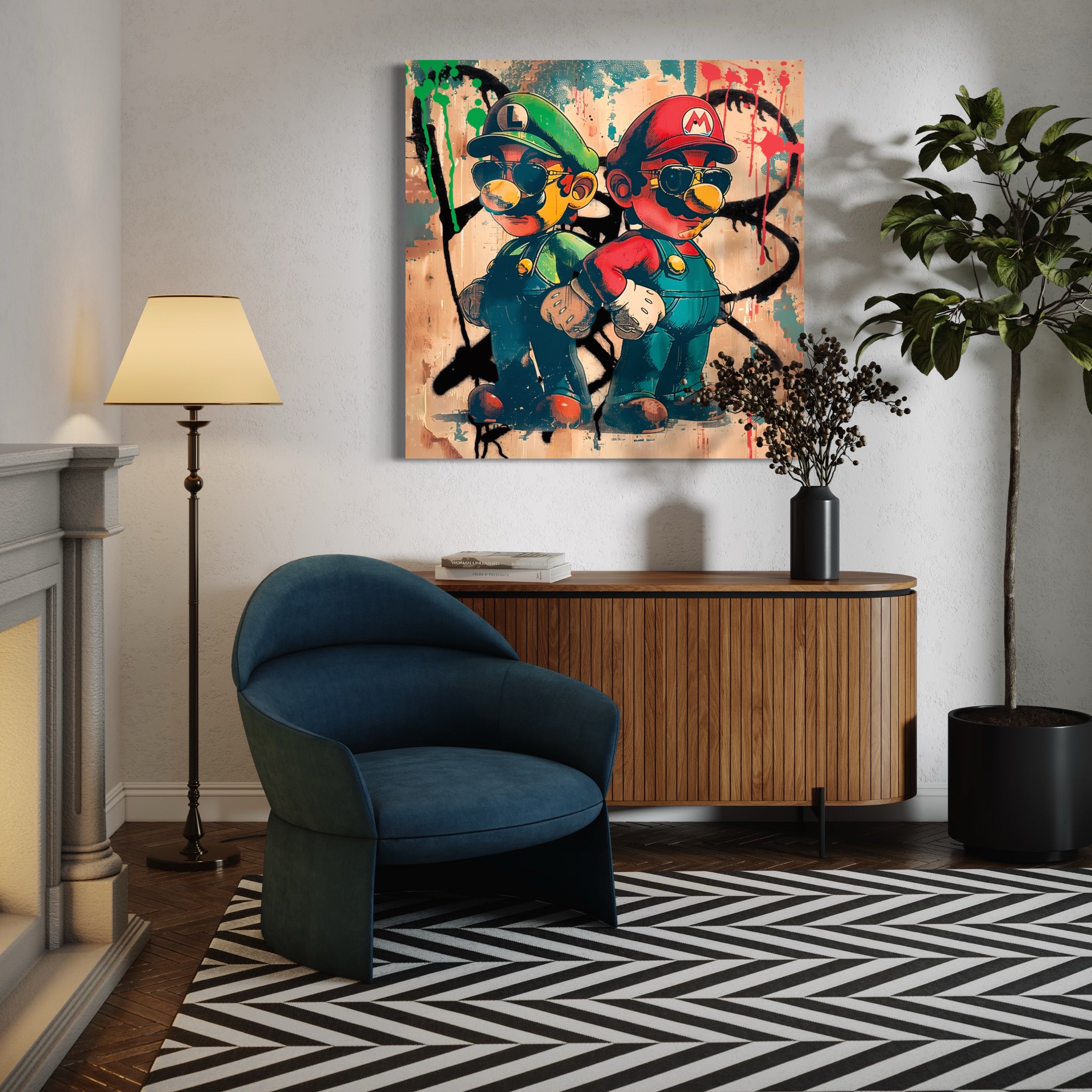 Tableau Mario et Luigi Combat - Décoration Murale Inspirée Street Art - Fabulartz.fr