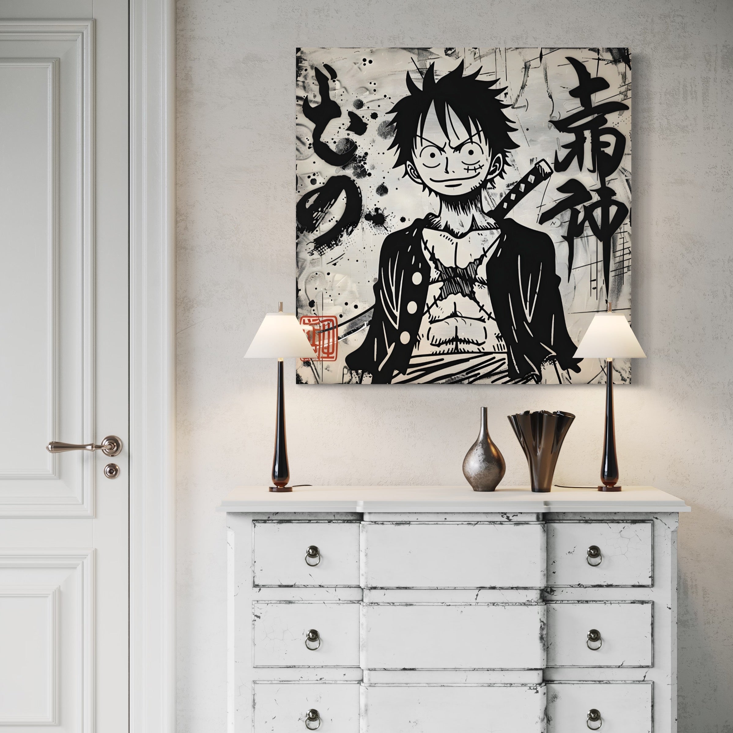 Tableau One Piece - Luffy Noir et Blanc - Décoration Murale Design - Fabulartz.fr