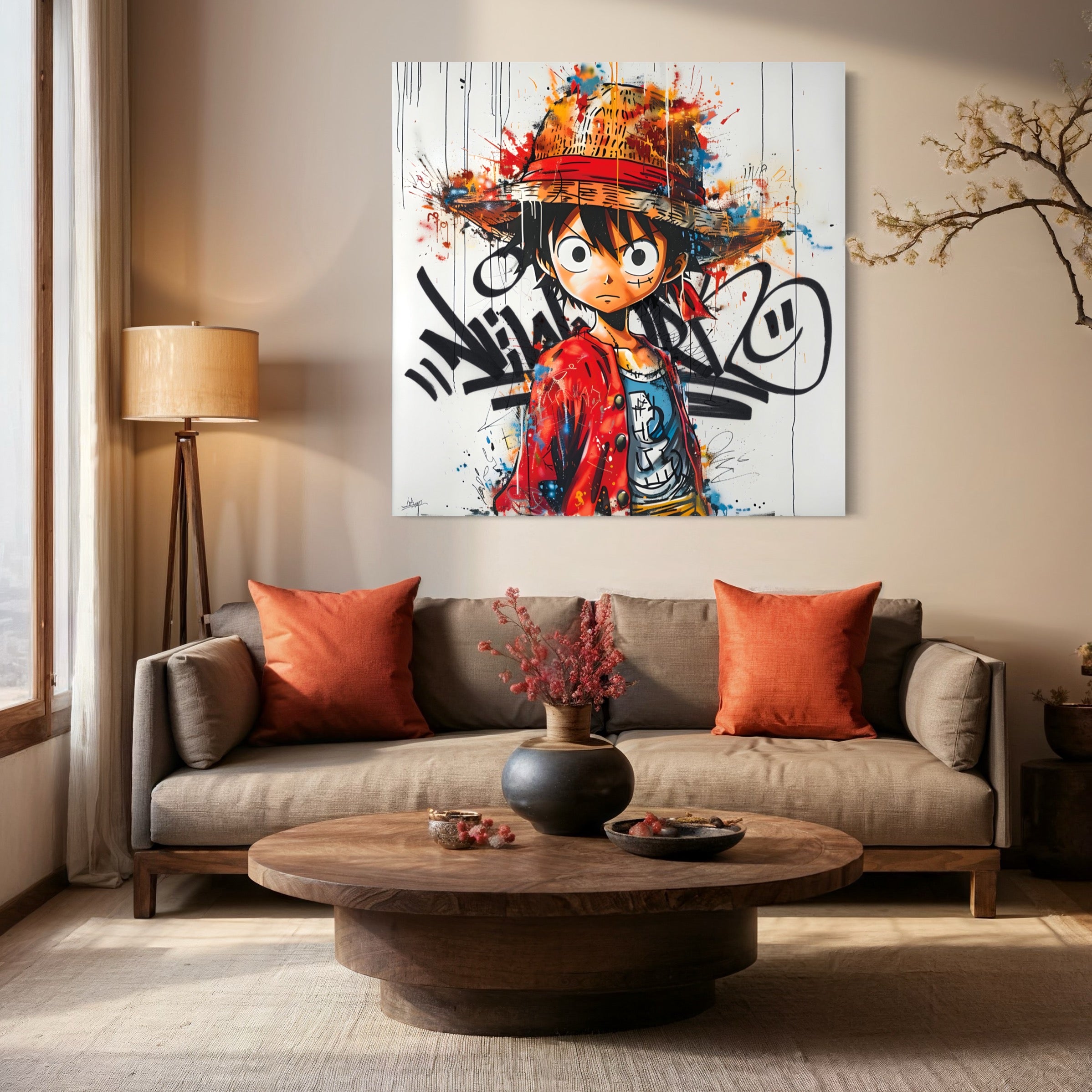 Tableau One Piece - Luffy Graffiti Blanc - Décoration Murale Design - Fabulartz.fr