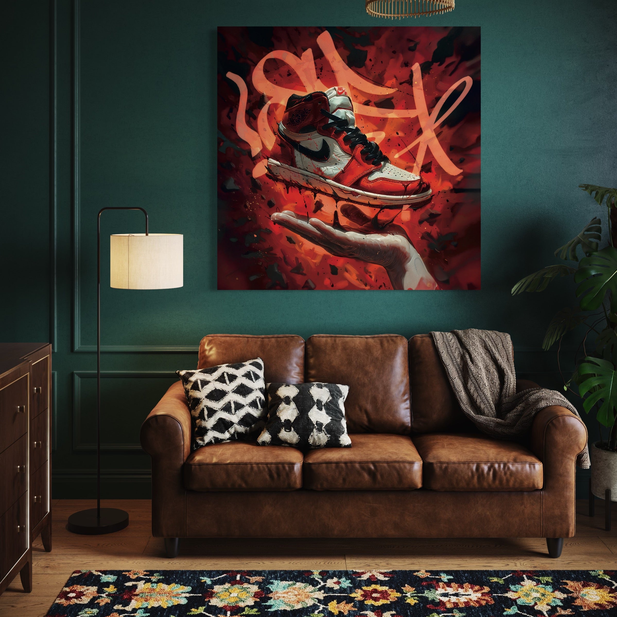 Tableau Sneakers Nike Rouges en Main - Décoration Murale Design - Fabulartz.fr