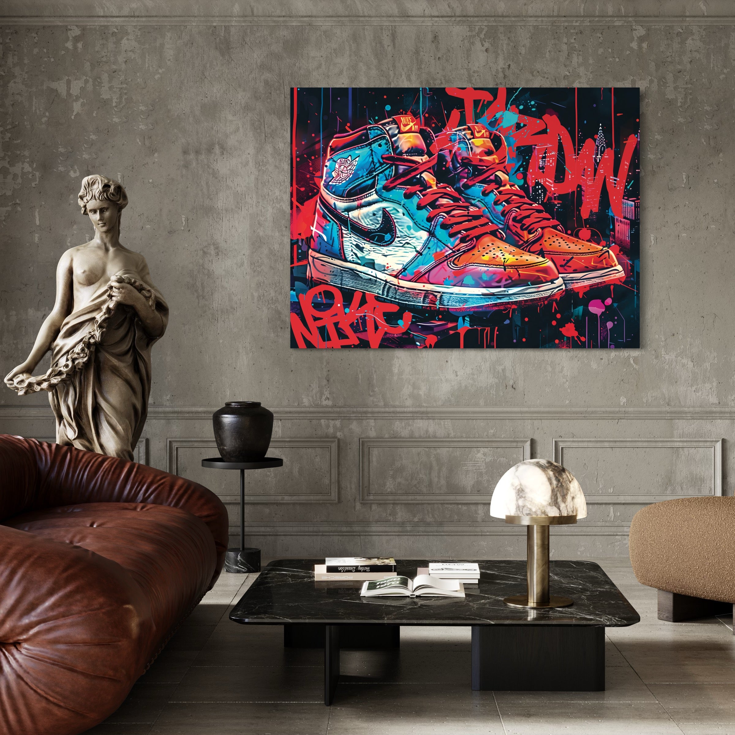 Tableau Sneakers Nike Grafitti Rouge et Bleu - Décoration Murale Design - Fabulartz.fr