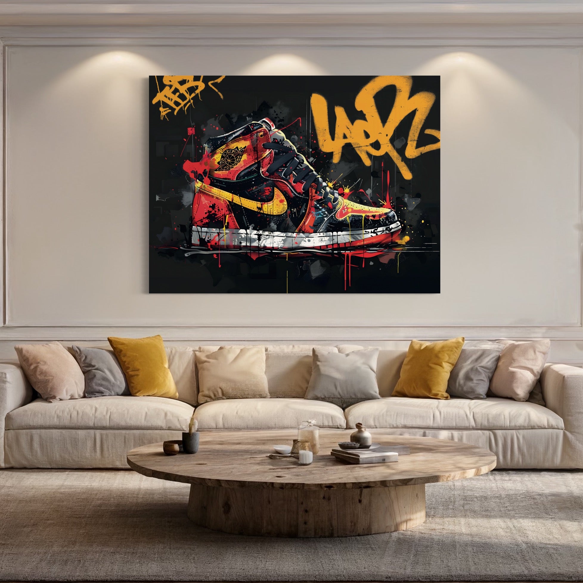 Tableau Sneakers Nike Grafitti Rouge et Jaune - Décoration Murale Design - Fabulartz.fr