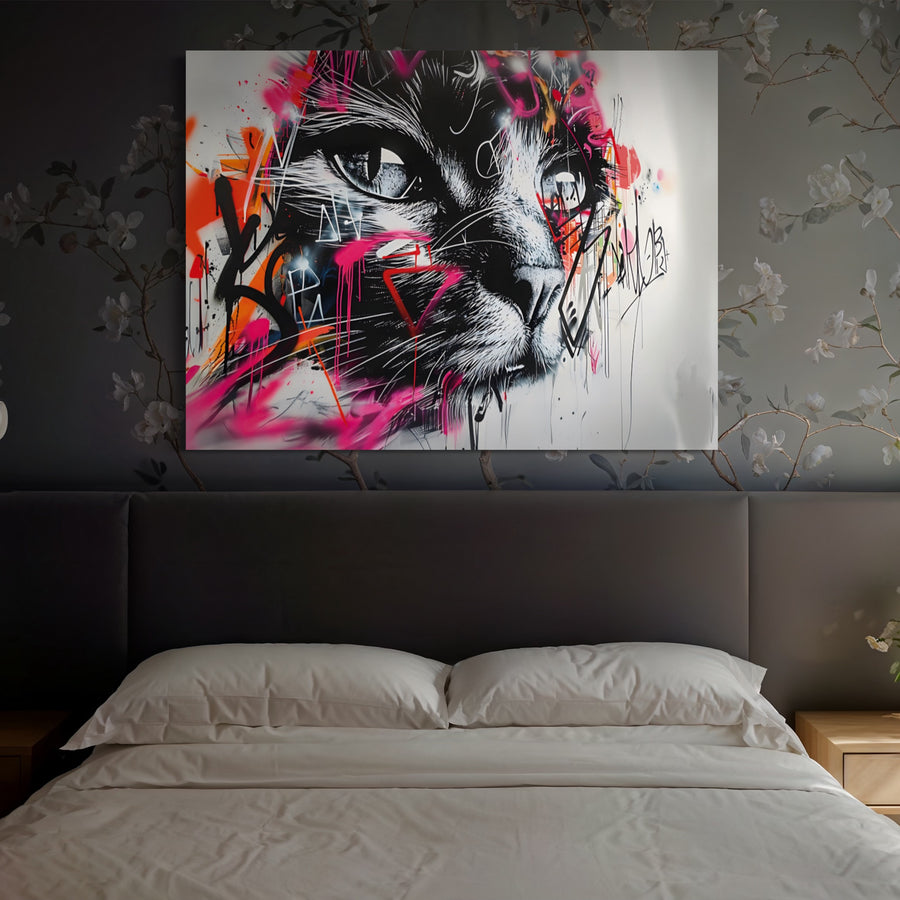 Pittura Street Art Gatto energico - Decorazione murale moderna