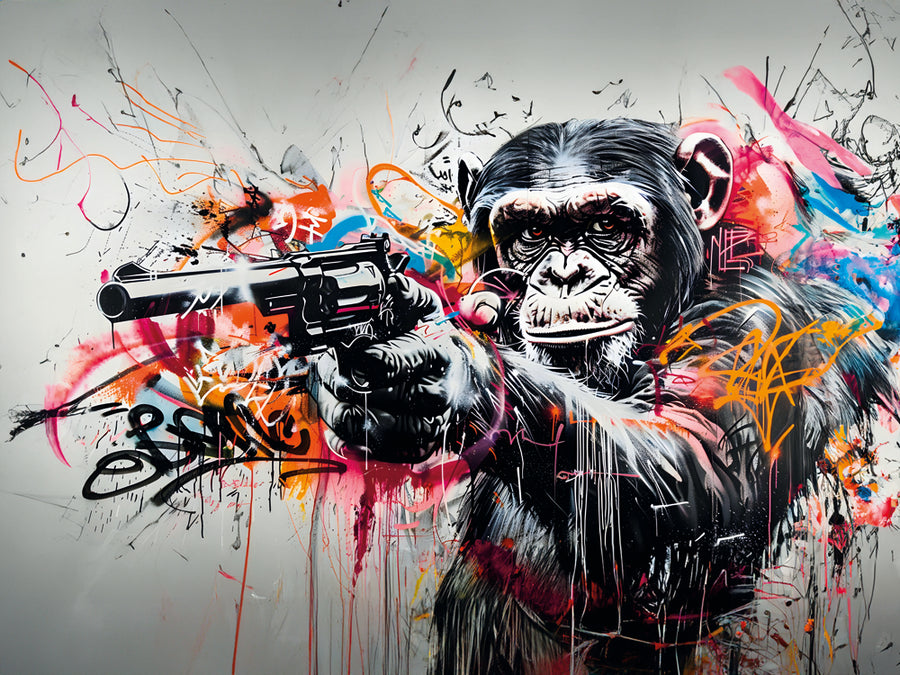 Tableau Street Art Singe Revolver - Décoration Murale Provocante