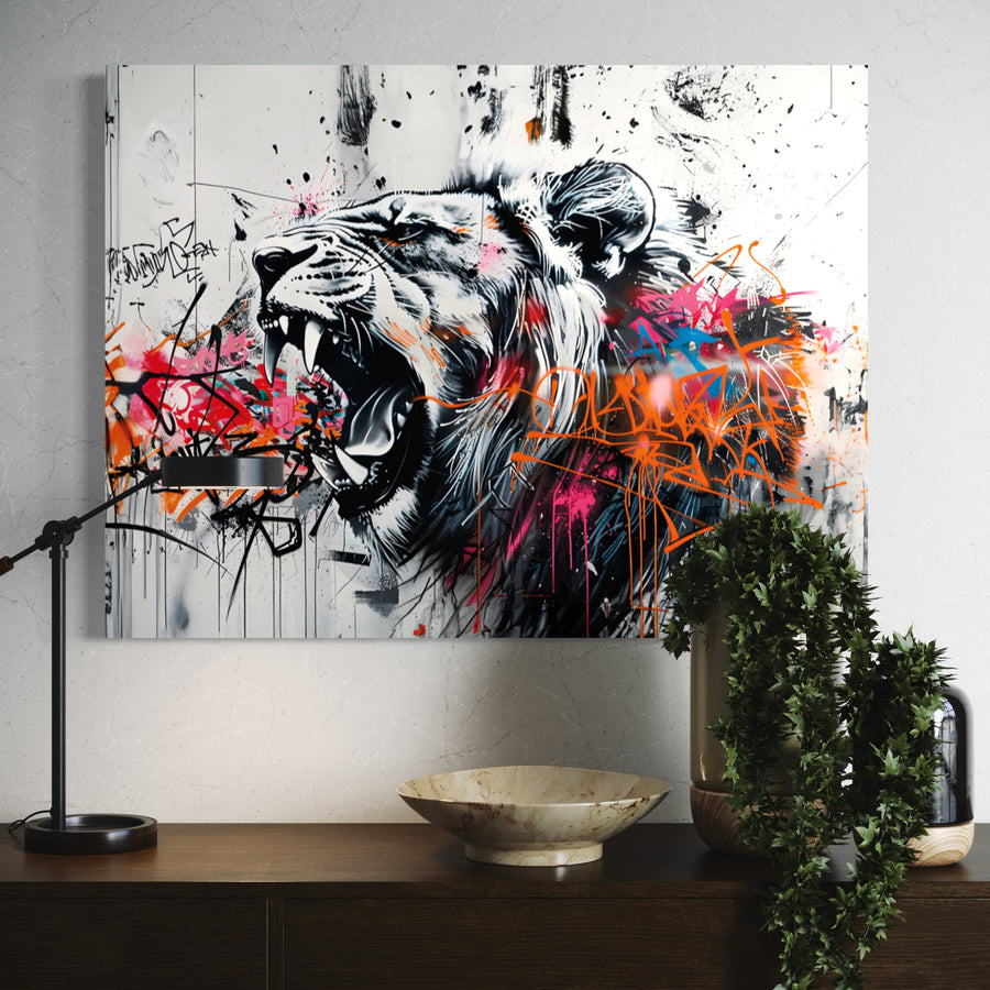 Painting Street Art Roaring Lion - Modern Wall Decoration