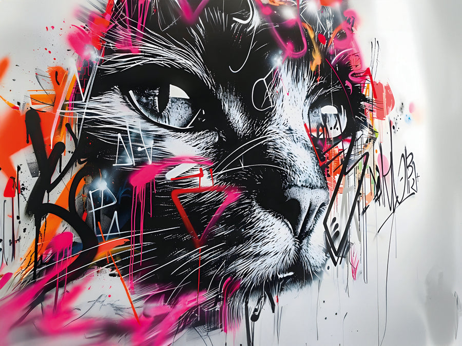 Pittura Street Art Gatto energico - Decorazione murale moderna