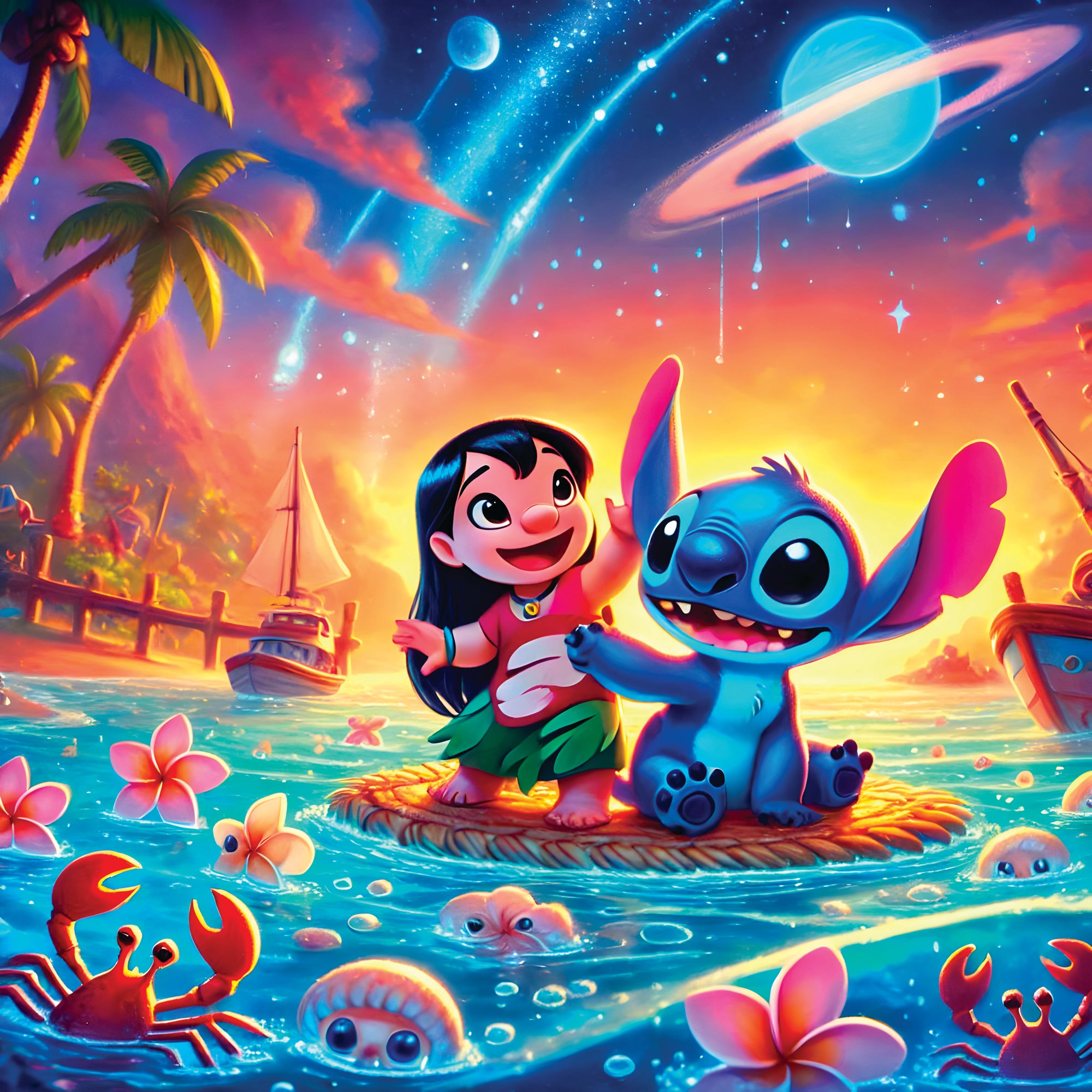 Tableau Stitch Rafting - Déco Murale Moderne - Fabulartz.fr