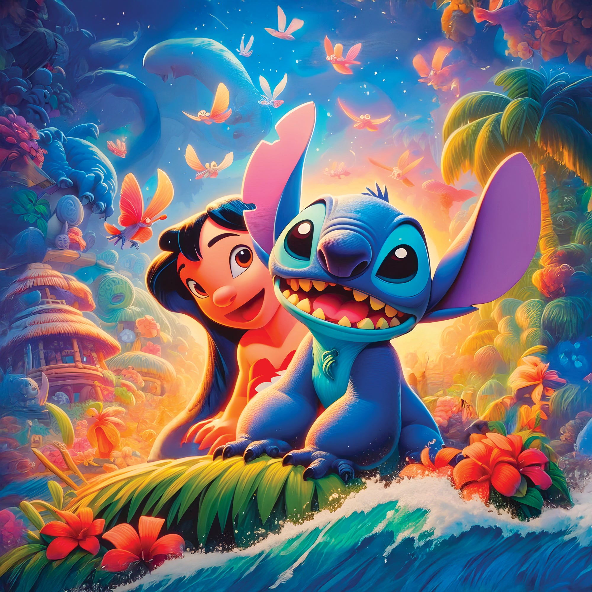 Tableau Stitch Jungle - Cadre Déco Murale Moderne - Fabulartz.fr