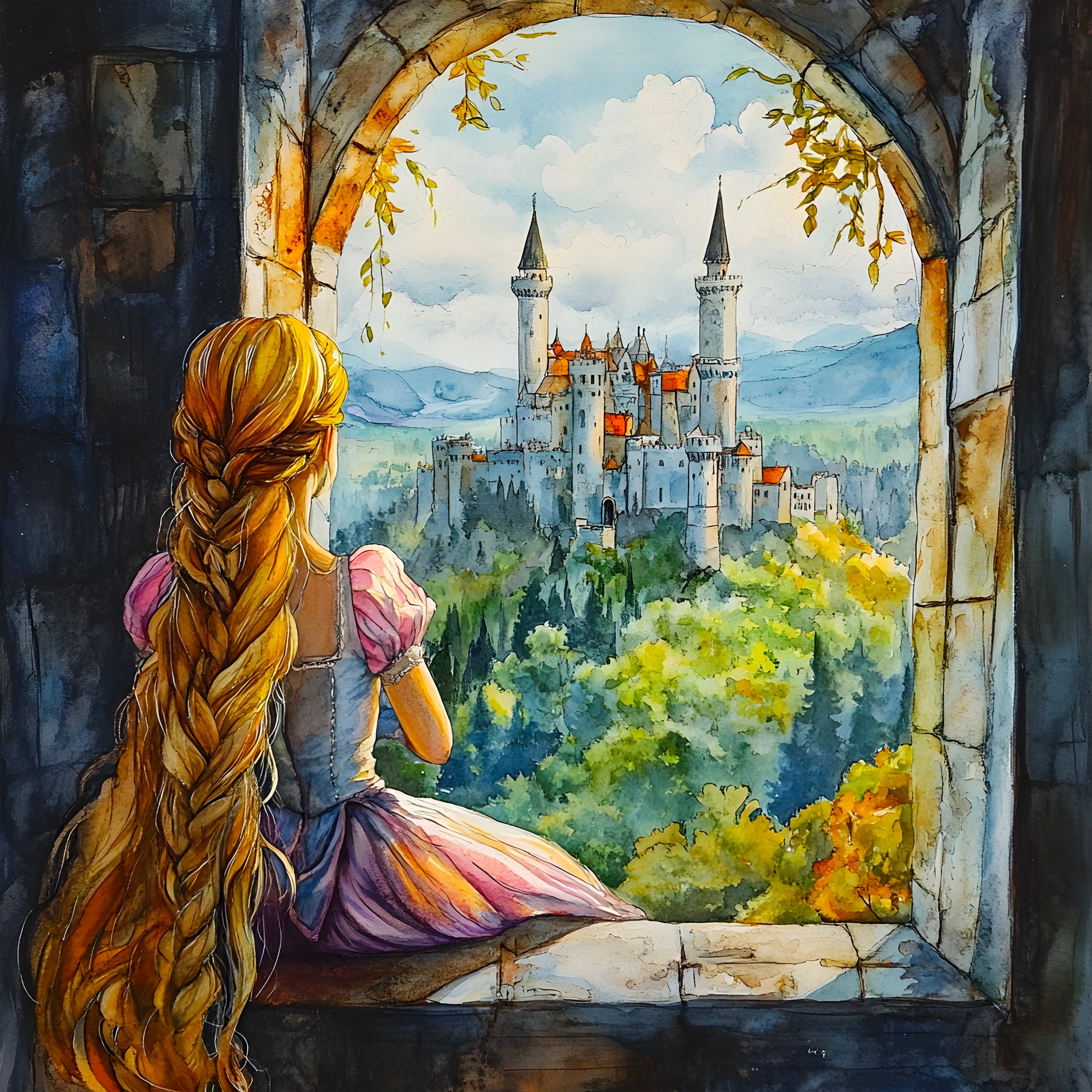 Tableau Raiponce Et Le Château Au Loin - Décoration Murale - Fabulartz.fr